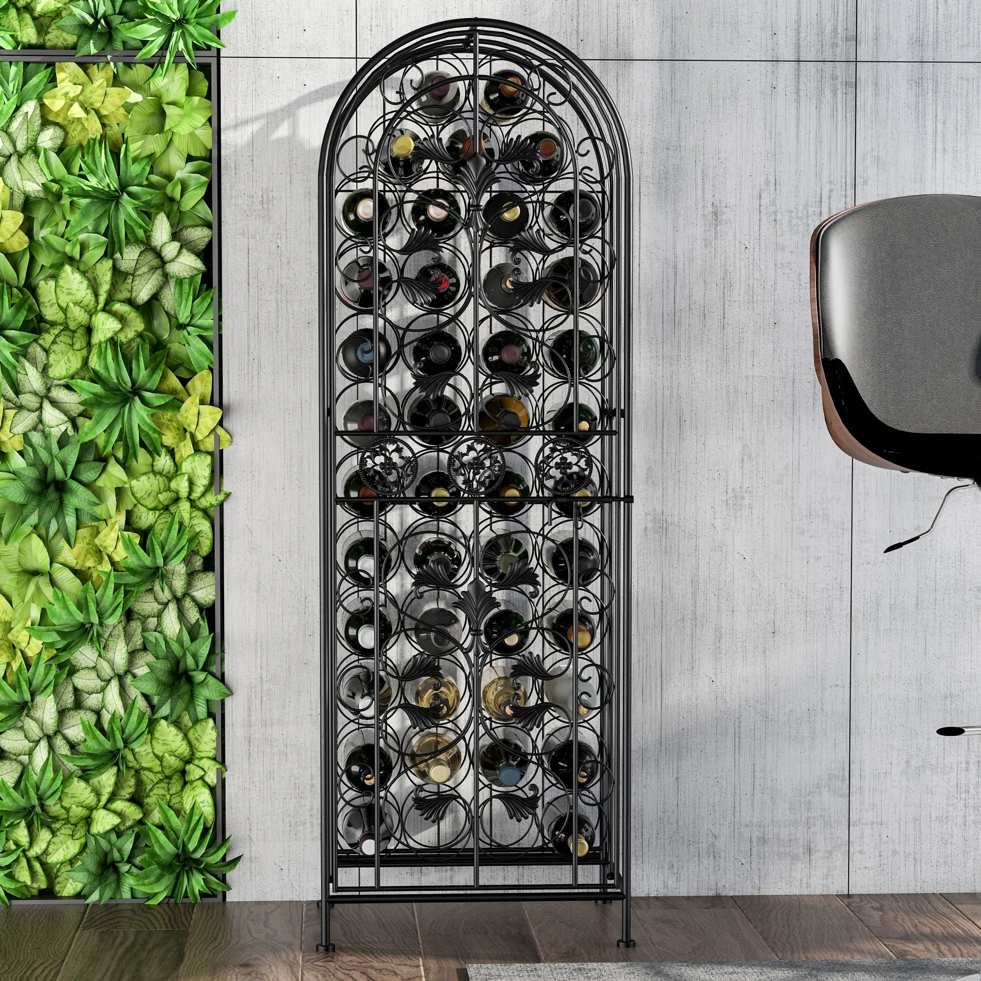HOMCOM 45-Bottle Modern Wine Organizer Decorative Portable Wrought Iron Wine Rack Jail - 18.1*14.2*52.8