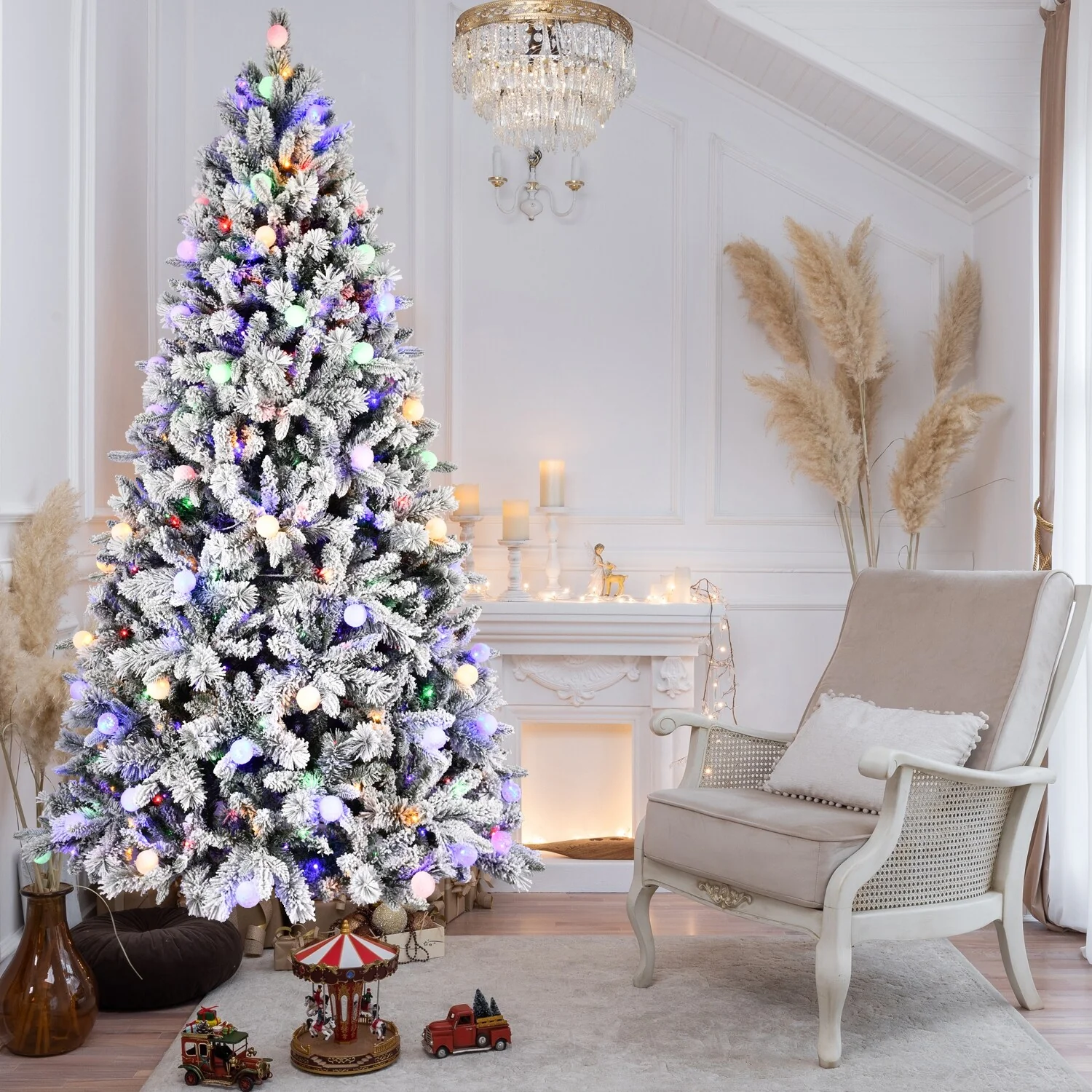 7.5/8ft Christmas Tree with 10 Lighting Modes, PE/PVC/Pine Branches, and Realistic Design