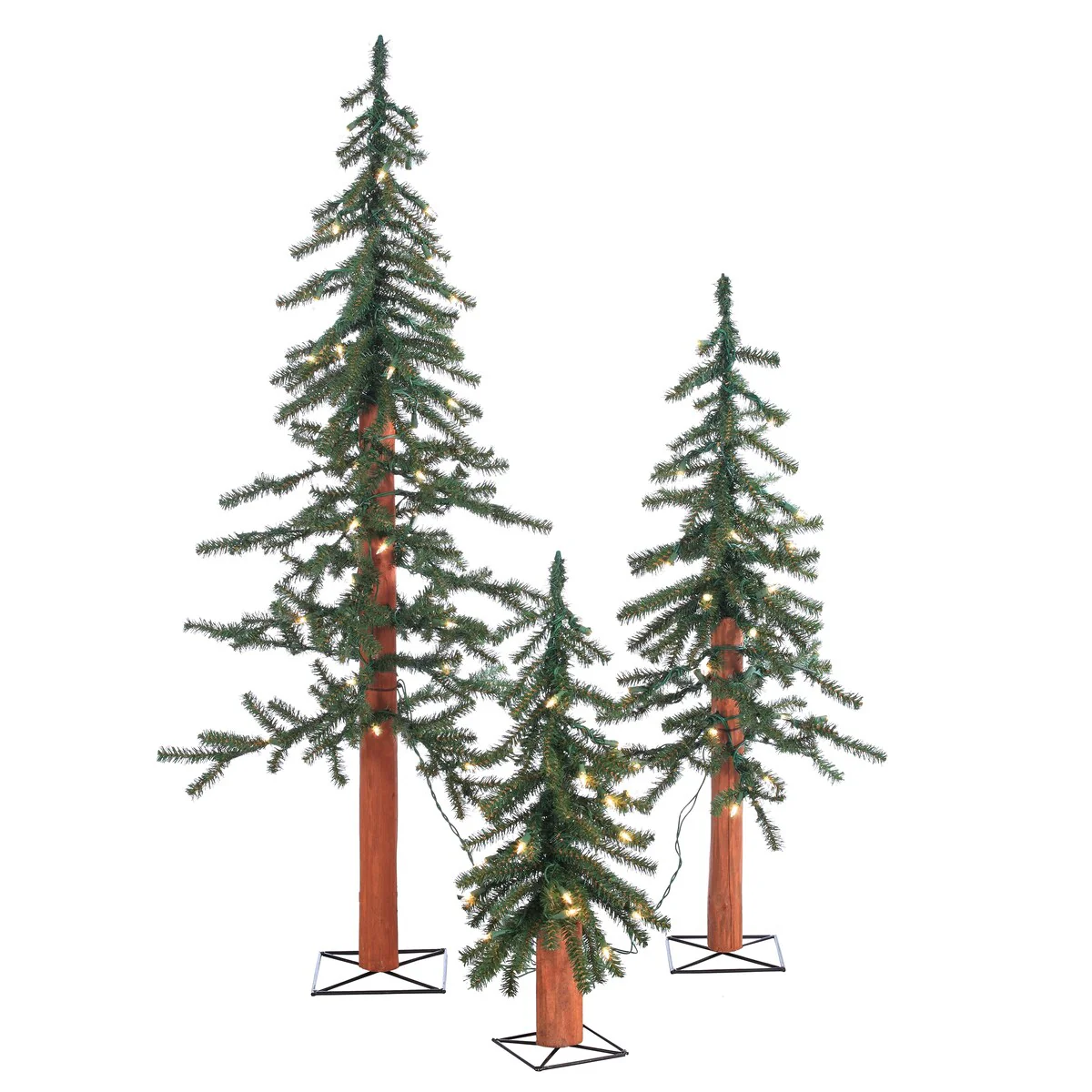Set of 3 PreLit Alpine Trees with LED Lights - N/A