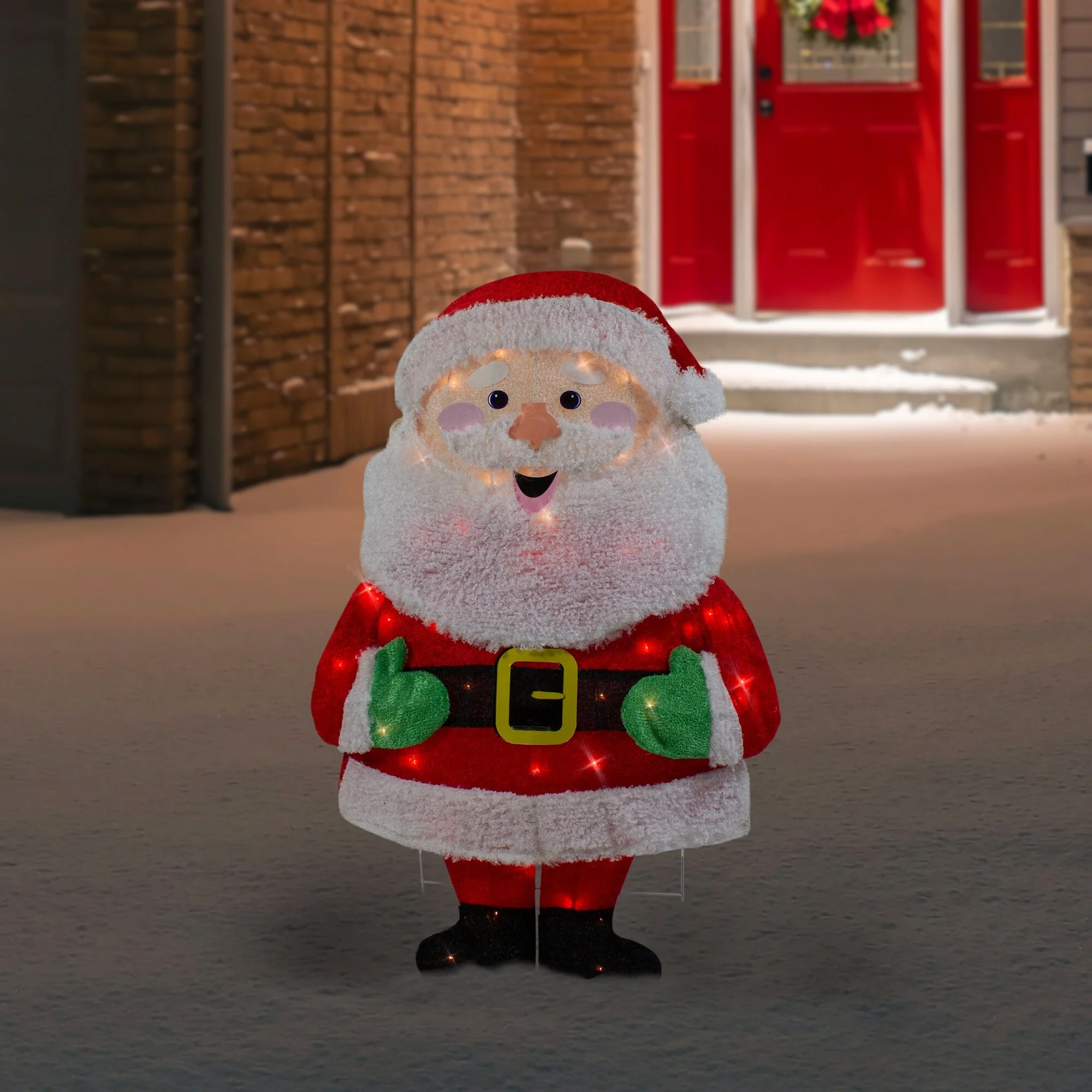 Lighted 2D Chenille Santa Outdoor Christmas Decoration - 32