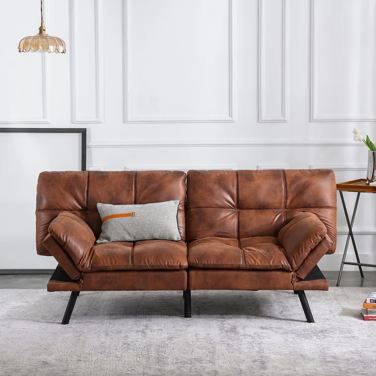 71" Convertible Faux Leather Futon Twin Size with Adjustable Arms