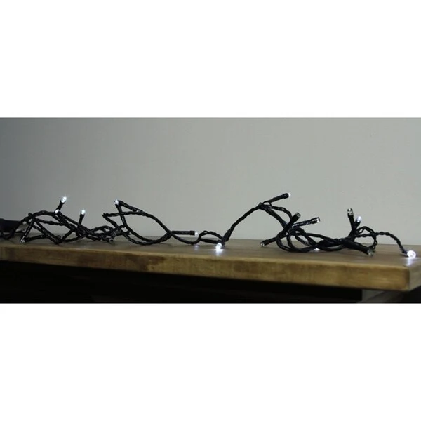 Set of 24 Cool White LED Battery Operated 8-Function Christmas Lights Black Wire