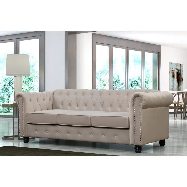 Neillsville 81" Linen Rolled Arm Chesterfield Sofa