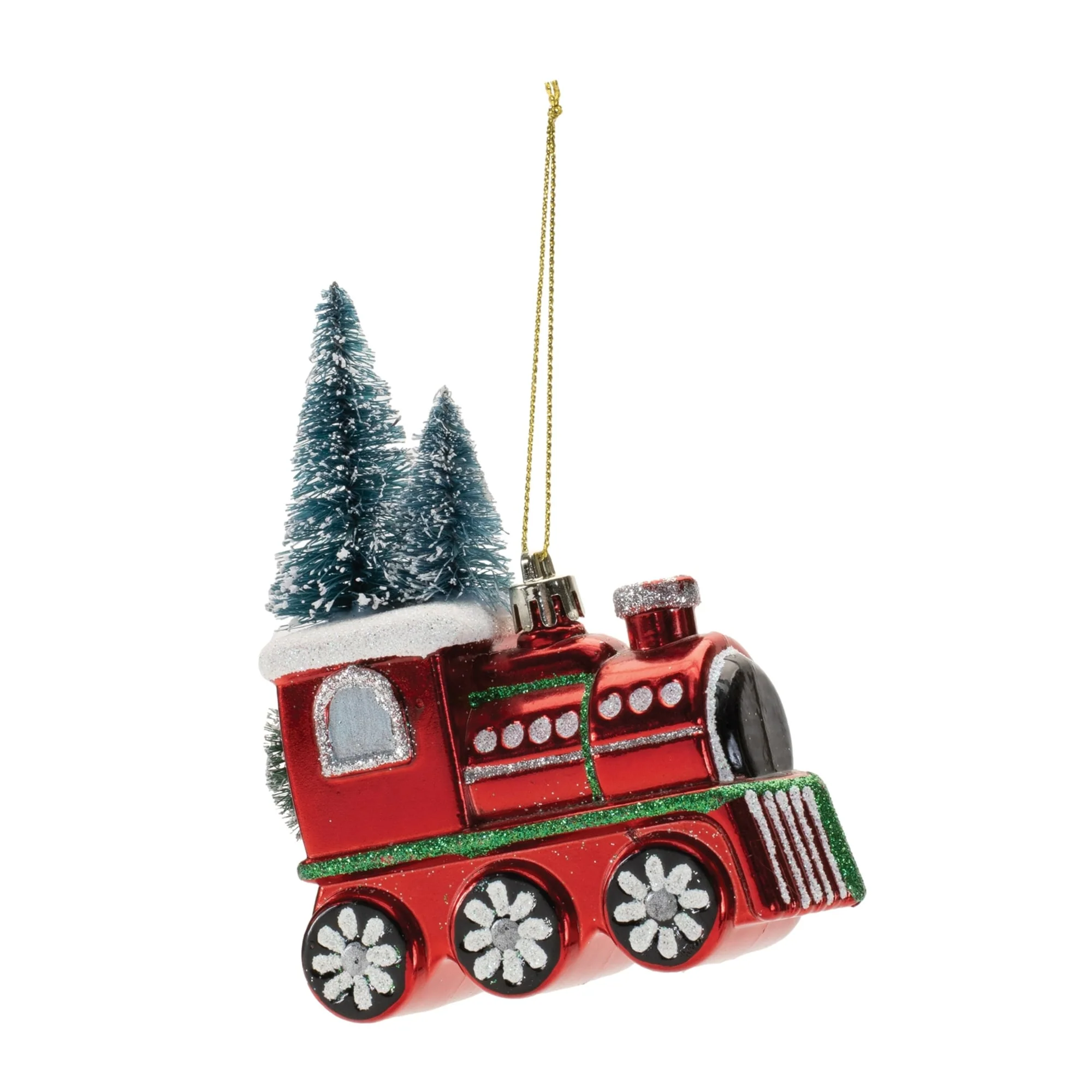 Glittered Train Engine Christmas Ornaments - 5