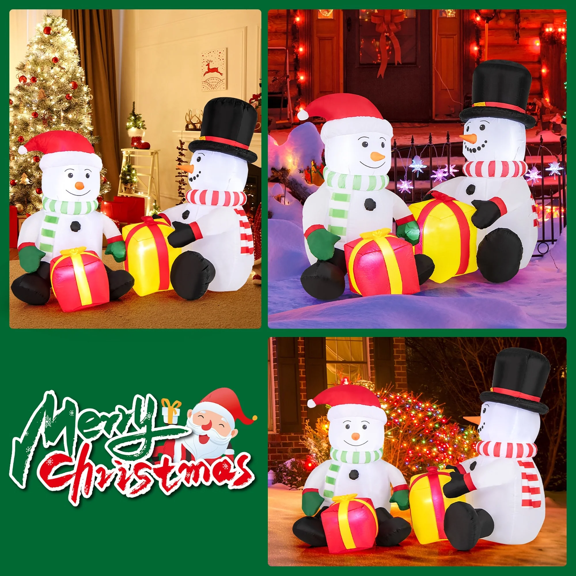 Gymax 5FT Long Christmas Inflatables LED Lighted Xmas Double - See Details