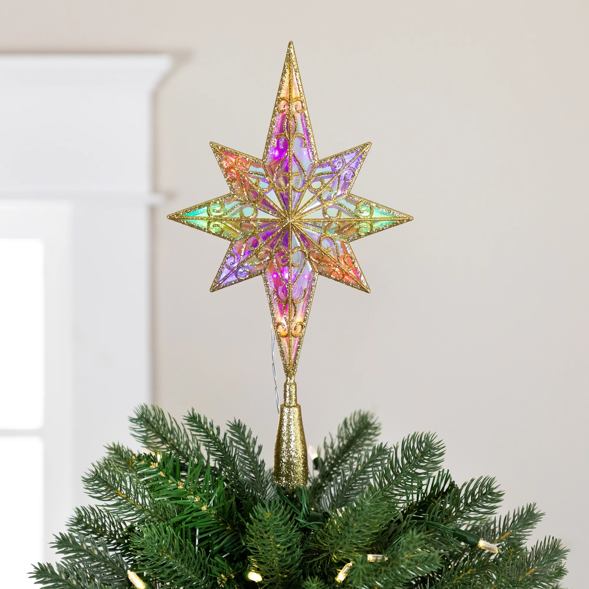 LED Glitter Star of Bethlehem Christmas Tree Topper - 14.5