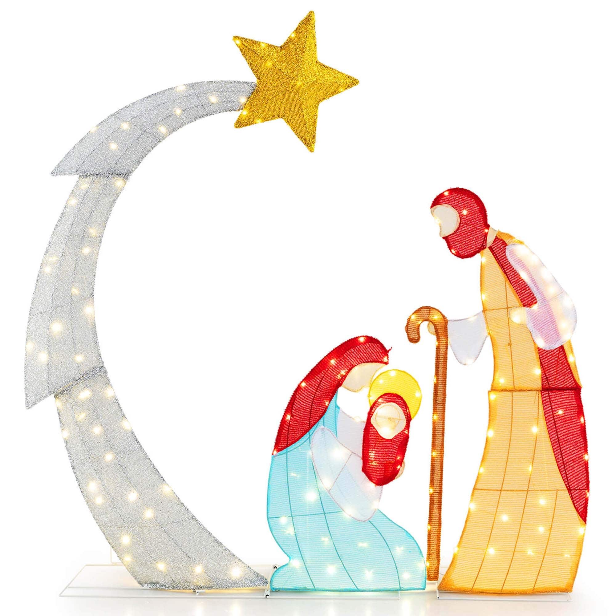 Costway 5 FT Lighted Christmas Nativity Scene Outdoor Christmas Holy - as pic shows - See Details