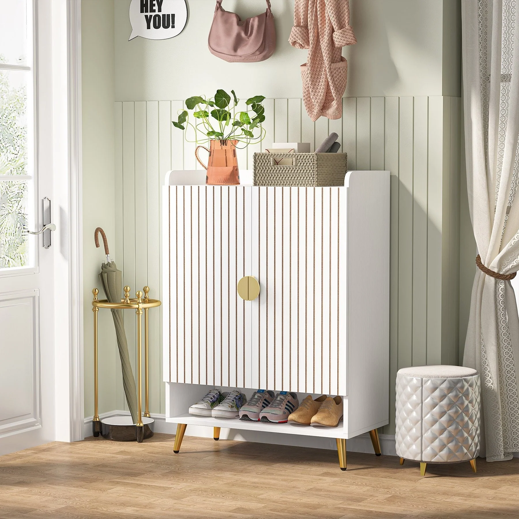 Shoe Cabinet with Doors, Entryway Shoe Storage Cabinet with Adjustable Shelves - 29.6