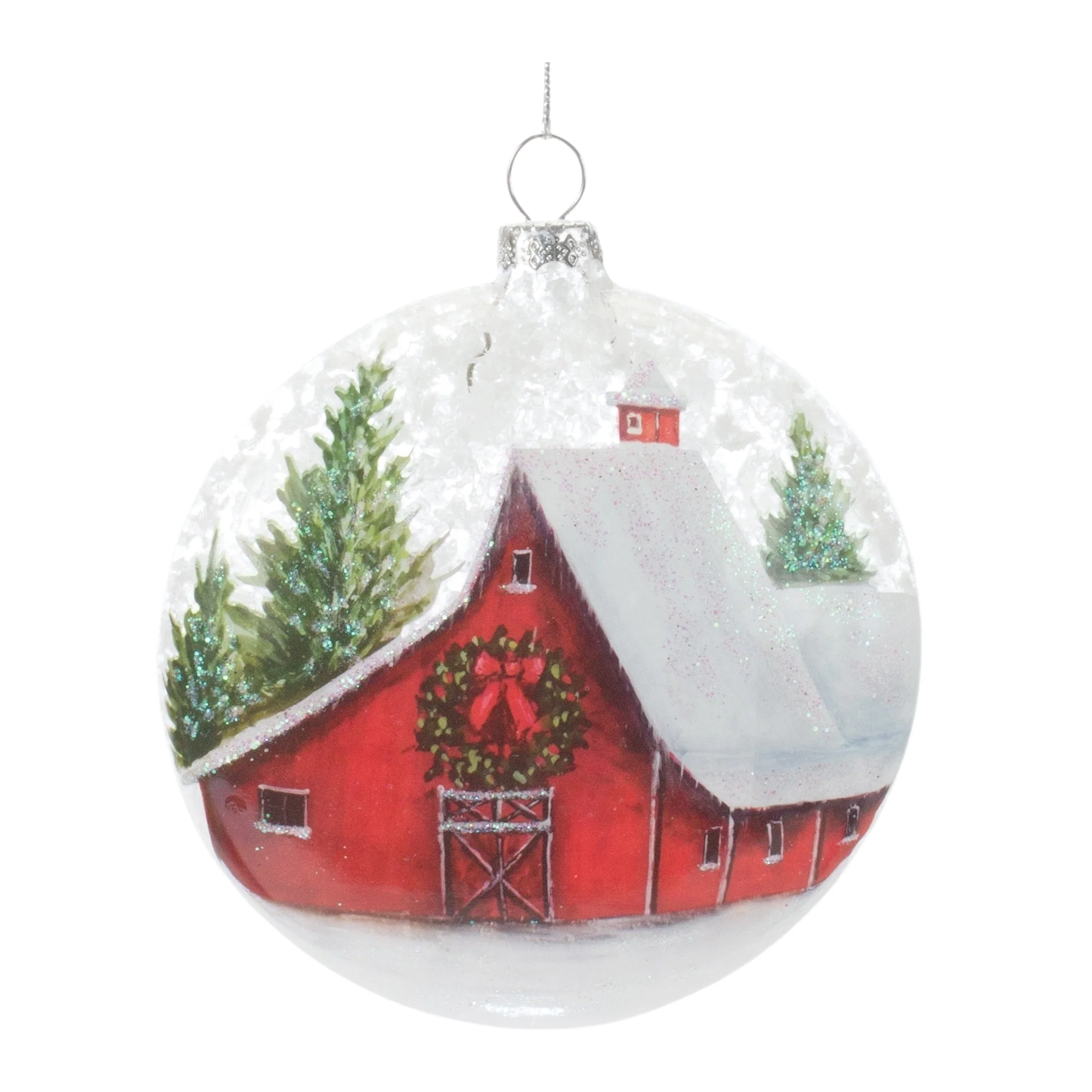 Barn Glittered Glass Christmas Ball Ornaments - 4.5