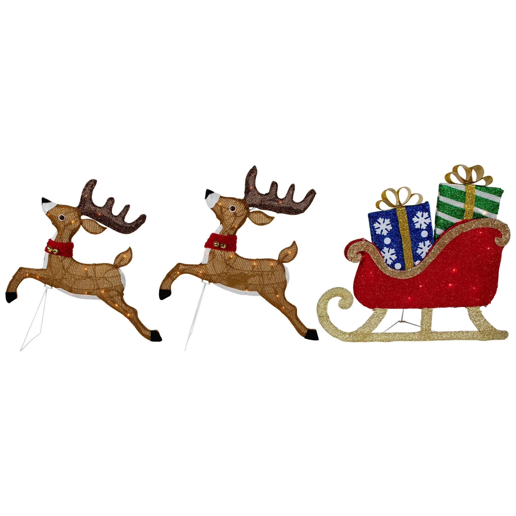 Set of 3 Lighted Reindeer Sleigh Outdoor Christmas Decoration 25.25