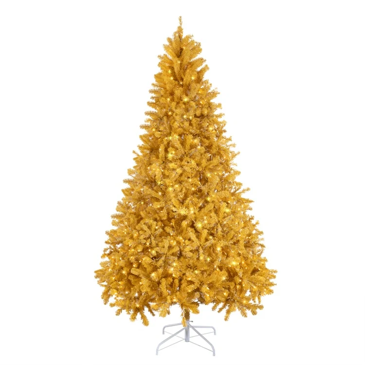Maria Gold Christmas Tree Prelit, Realistic Artificial Christmas Tree with Lights