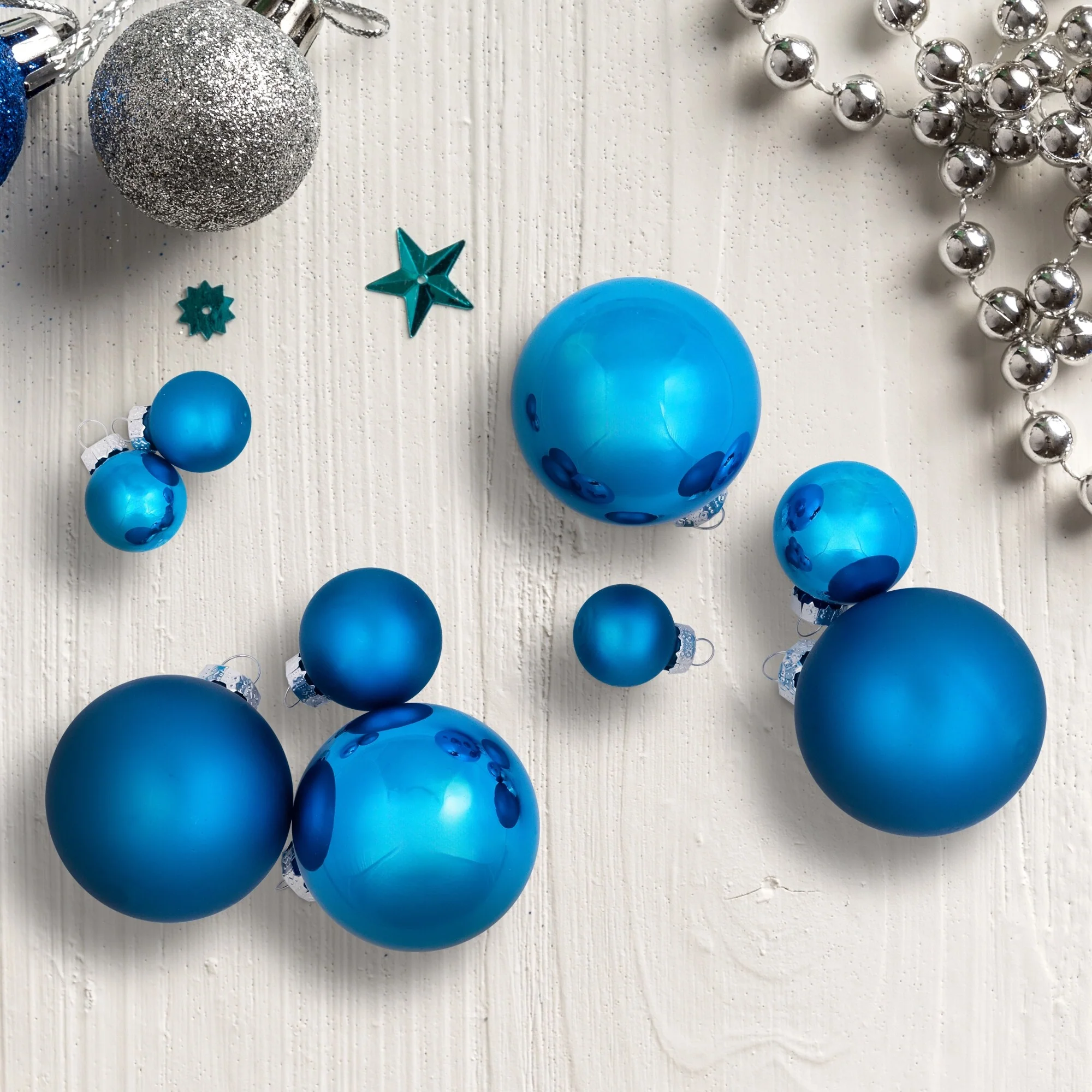 40ct Shiny Matte Royal Blue Silver Glass Ball Christmas Ornaments 2.5