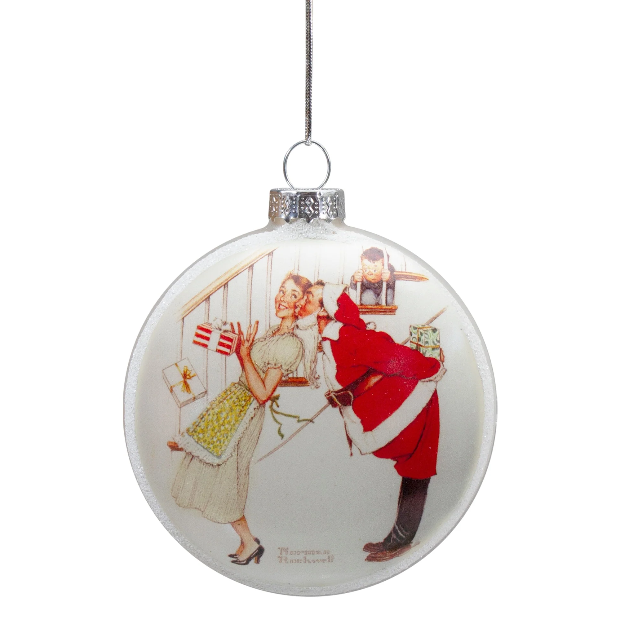 Norman Rockwell 'Christmas Surprise' Glass Disc Christmas Ornament - 3
