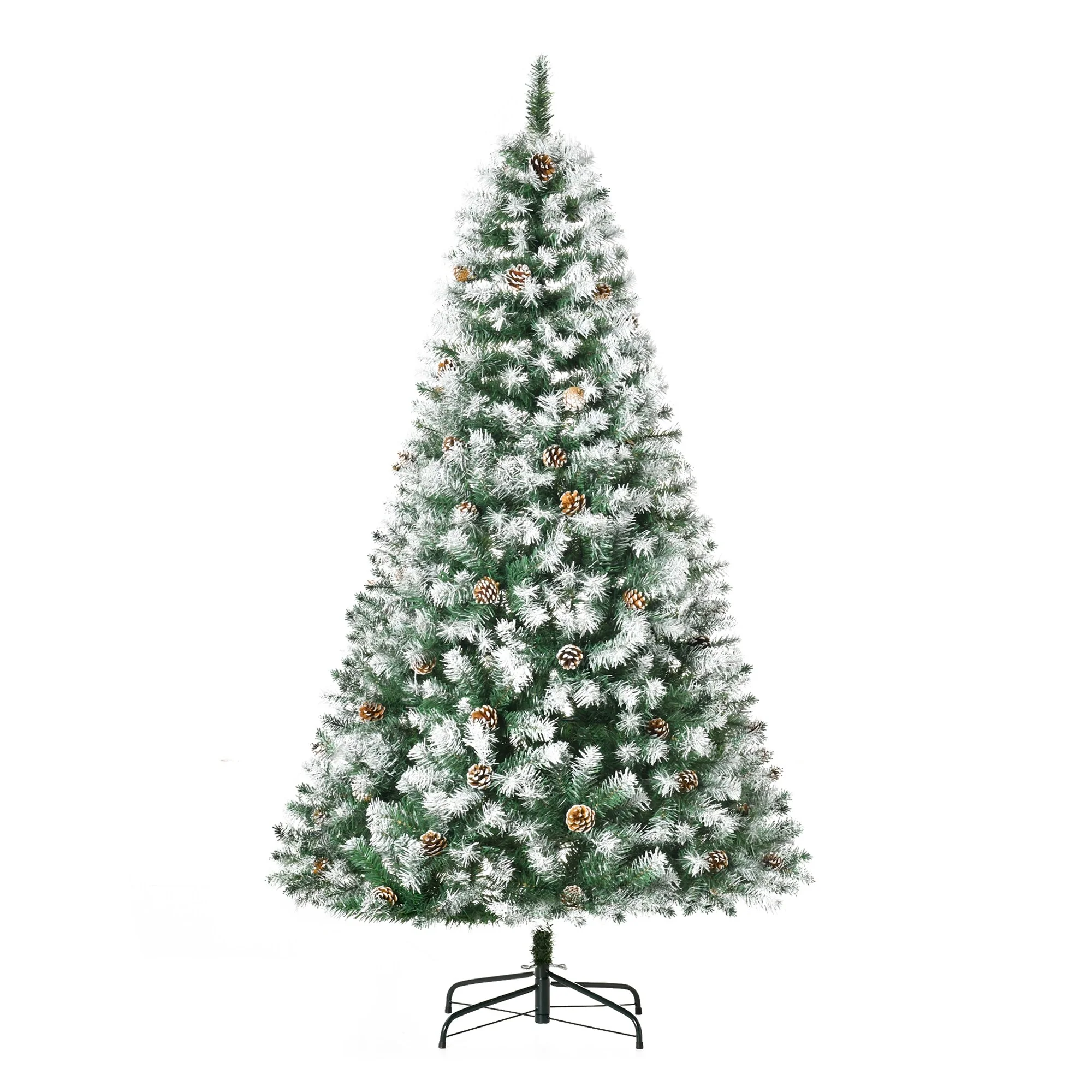 HOMCOM 6ft Unlit Snow-Dusted Fir Tree with 800 Branch Tips, 61 Pine Cones, and Easy Assembly