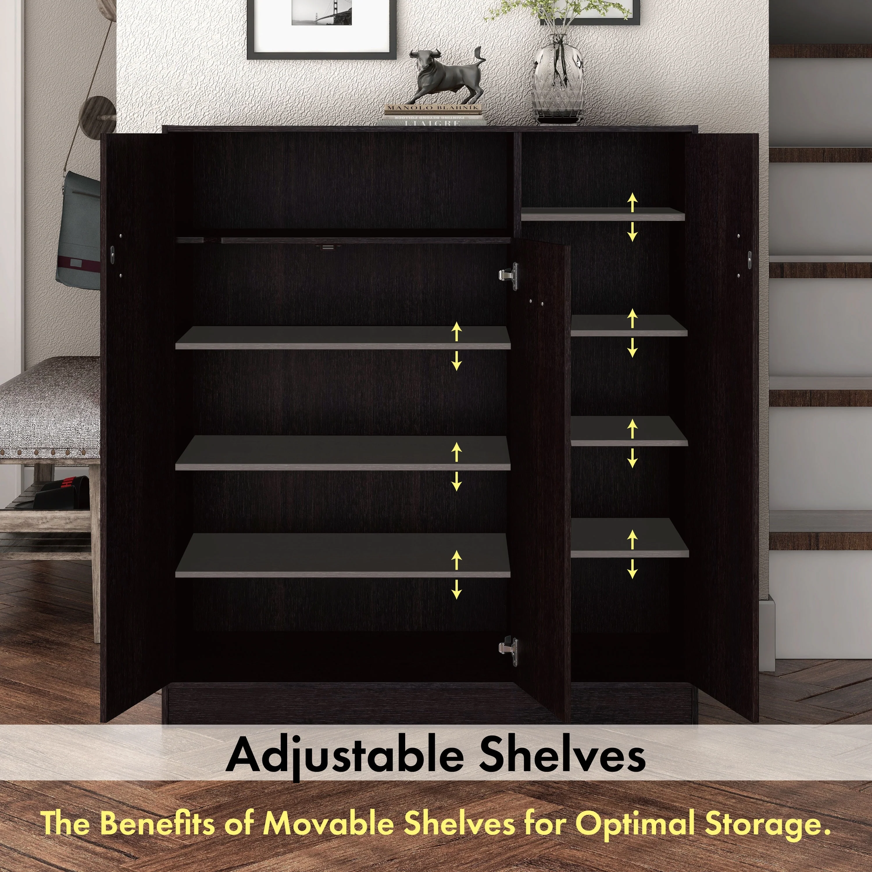 DH BASIC Modern 32-inch 20-Pair Shoe Cabinet with Adjustable Shelf and Metal Handle