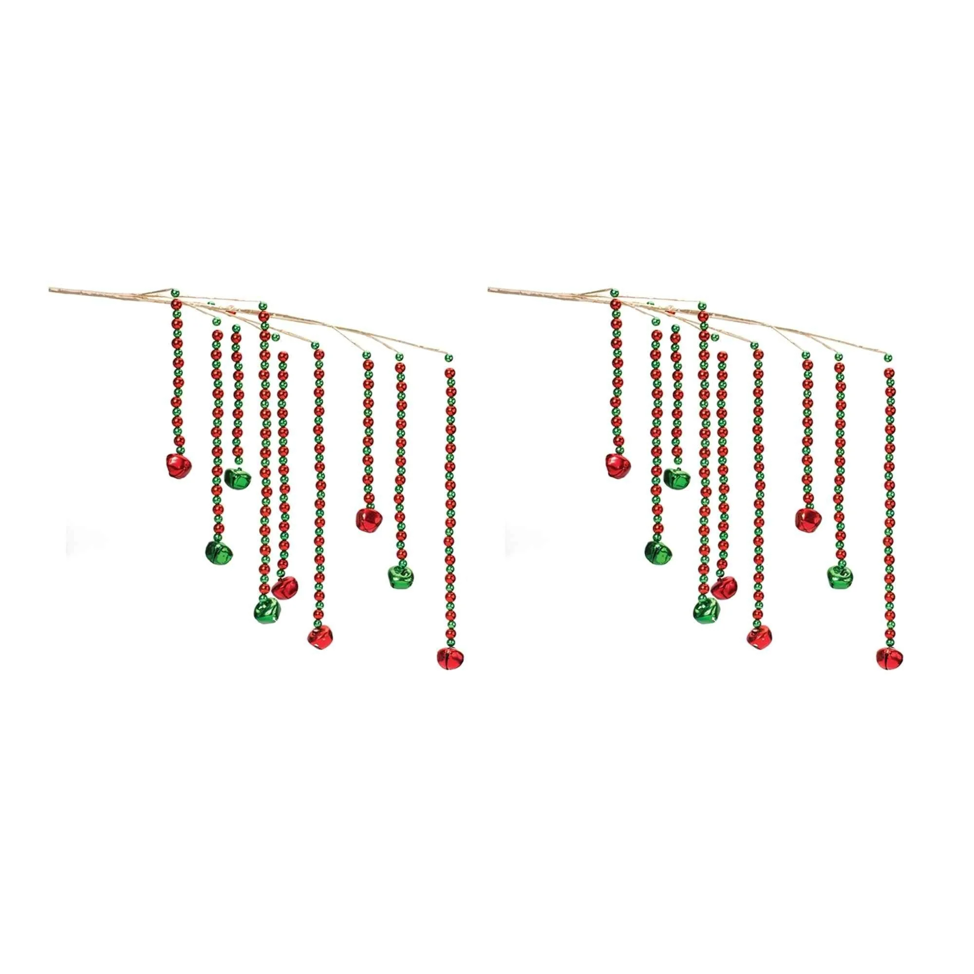 Set of 2 Red & Green Hanging Sleigh Bell Christmas Branch Sprays 26.5
