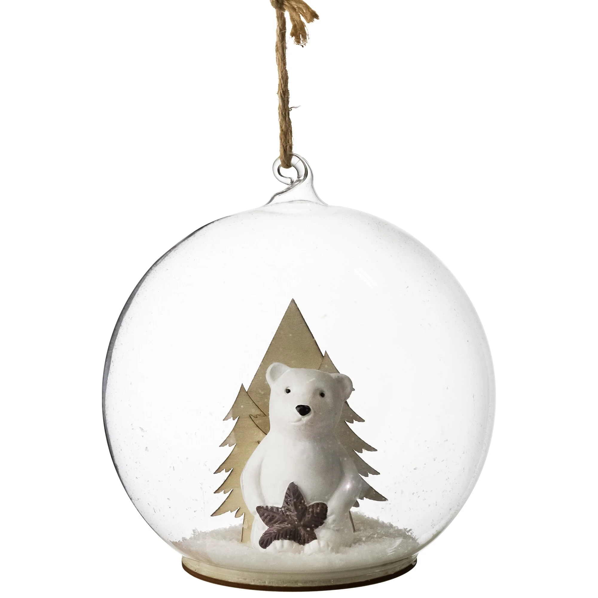 Polar Bear in Snow Glass Globe Christmas Ornament - 4.75