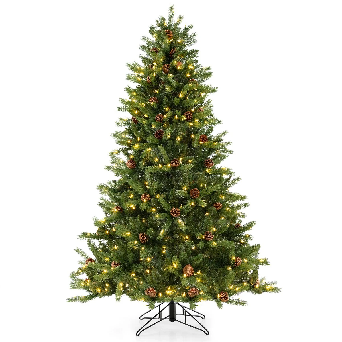 6 FT Artificial Christmas Tree with Pine Cones and Adjustable Brightness