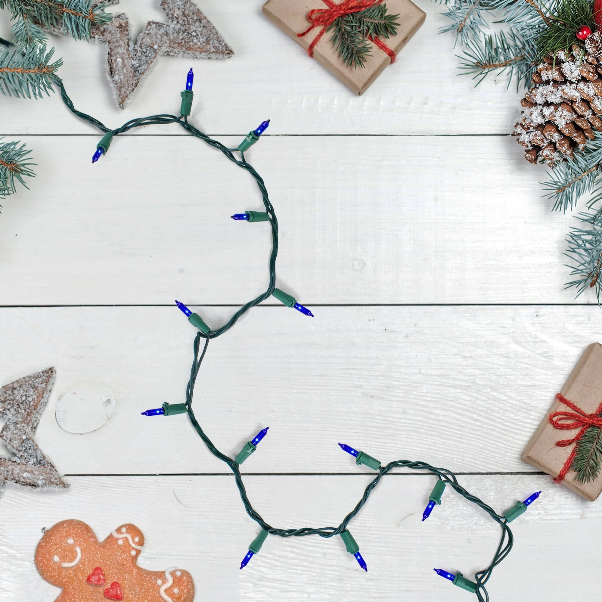 100-Count Blue Mini Christmas String Light Set, 20.25ft Green Wire