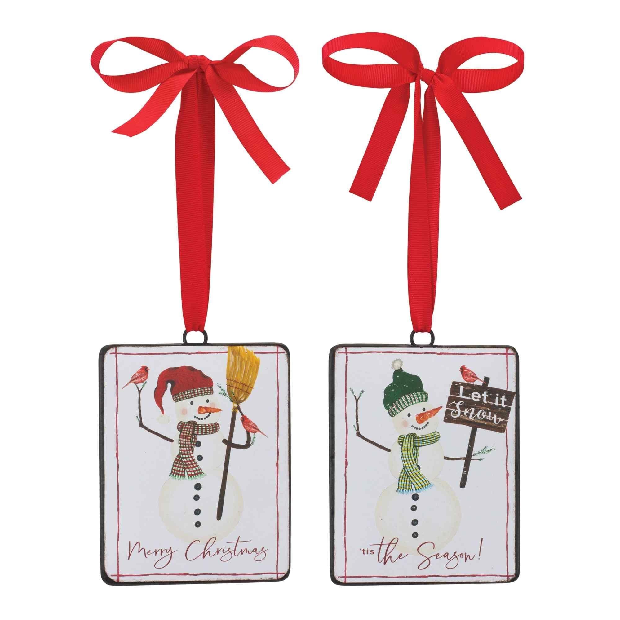 Club 12 White Red Snowman Sentiment Tag Christmas Ornaments 5.5