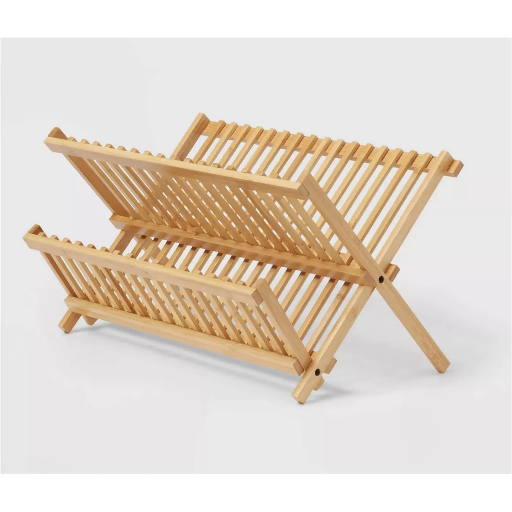 Bamboo Dish Drying Rack - 2-Tier Collapsible & Foldable Countertop Organizer, Natural Eco-Friendly Wood, Space-Saving Design