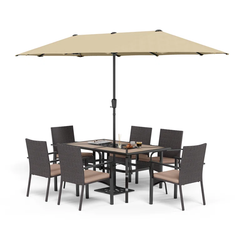 Alyah 6 - Person Rectangular Outdoor Dining Set with Cushions