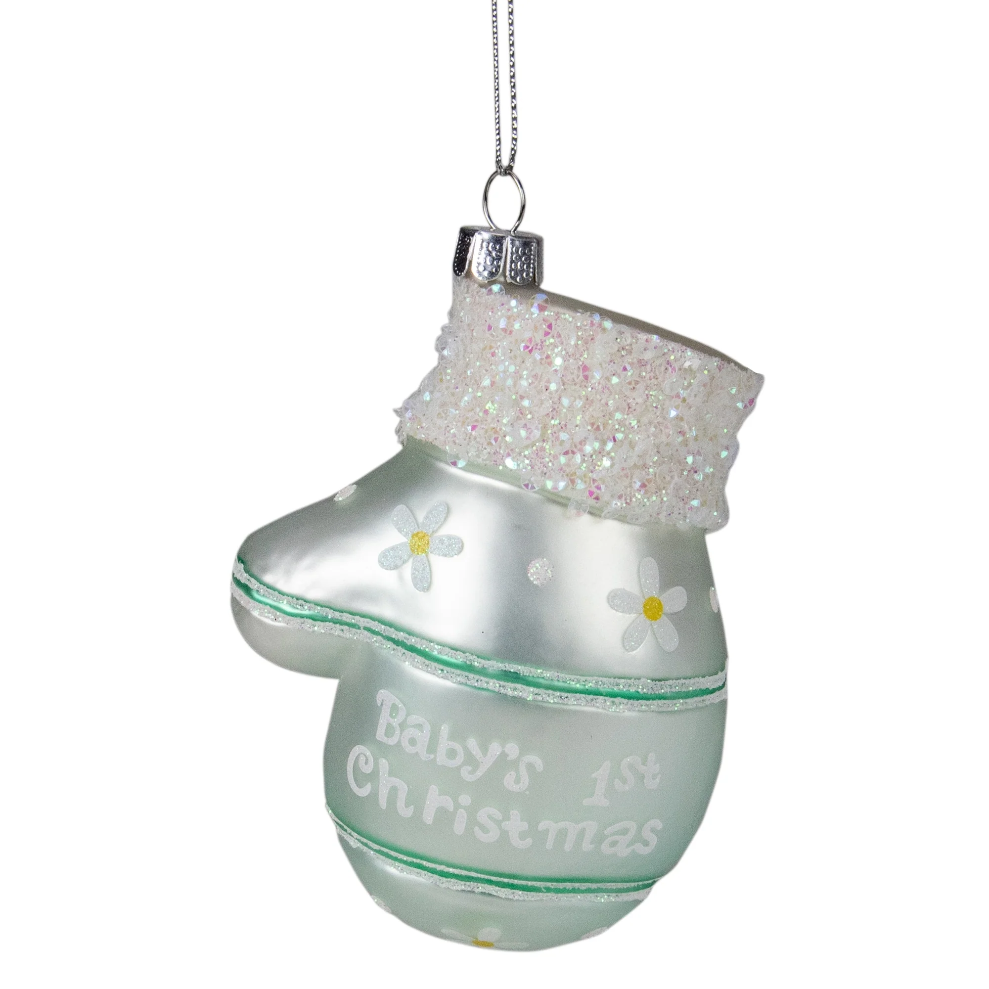 Baby's 1st Christmas Glass Mitten Holiday Ornament - 4