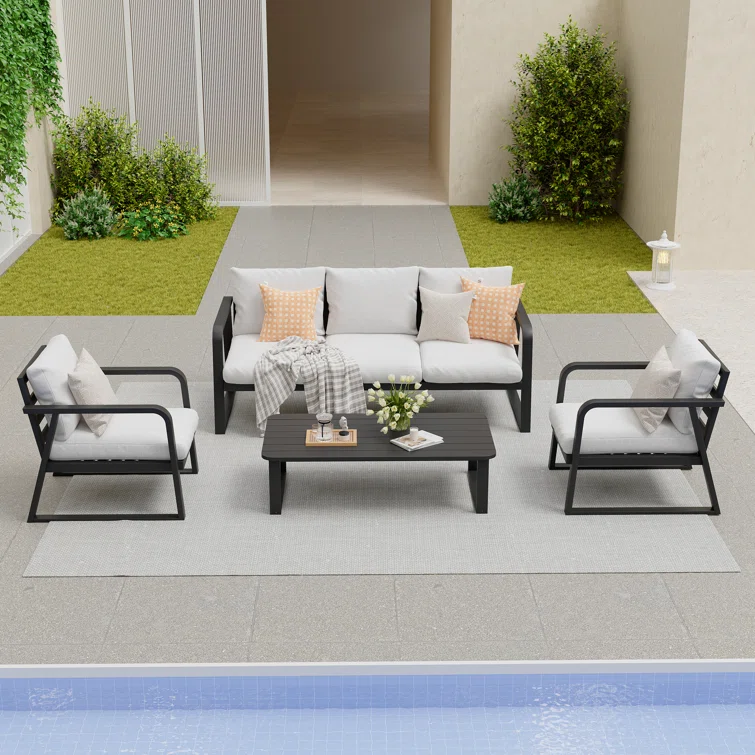 5 - Person Silver Gray Outdoor Seating Group with Cushions