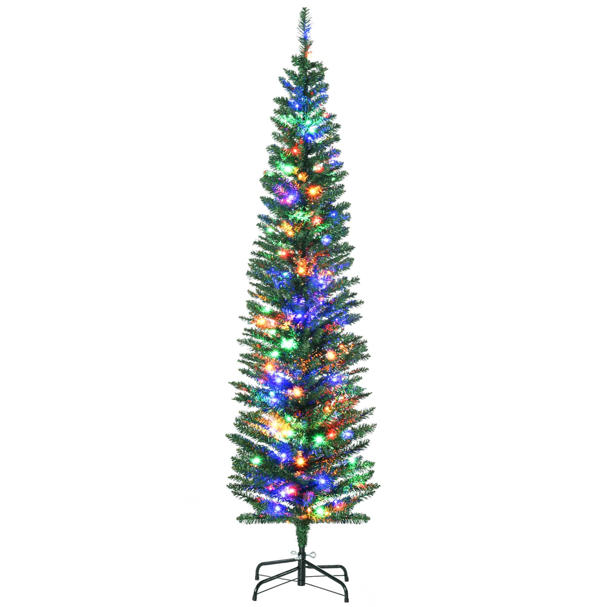 6ft Prelit Artificial Pencil Christmas Tree with 150 Colorful LED Lights and Steel Base