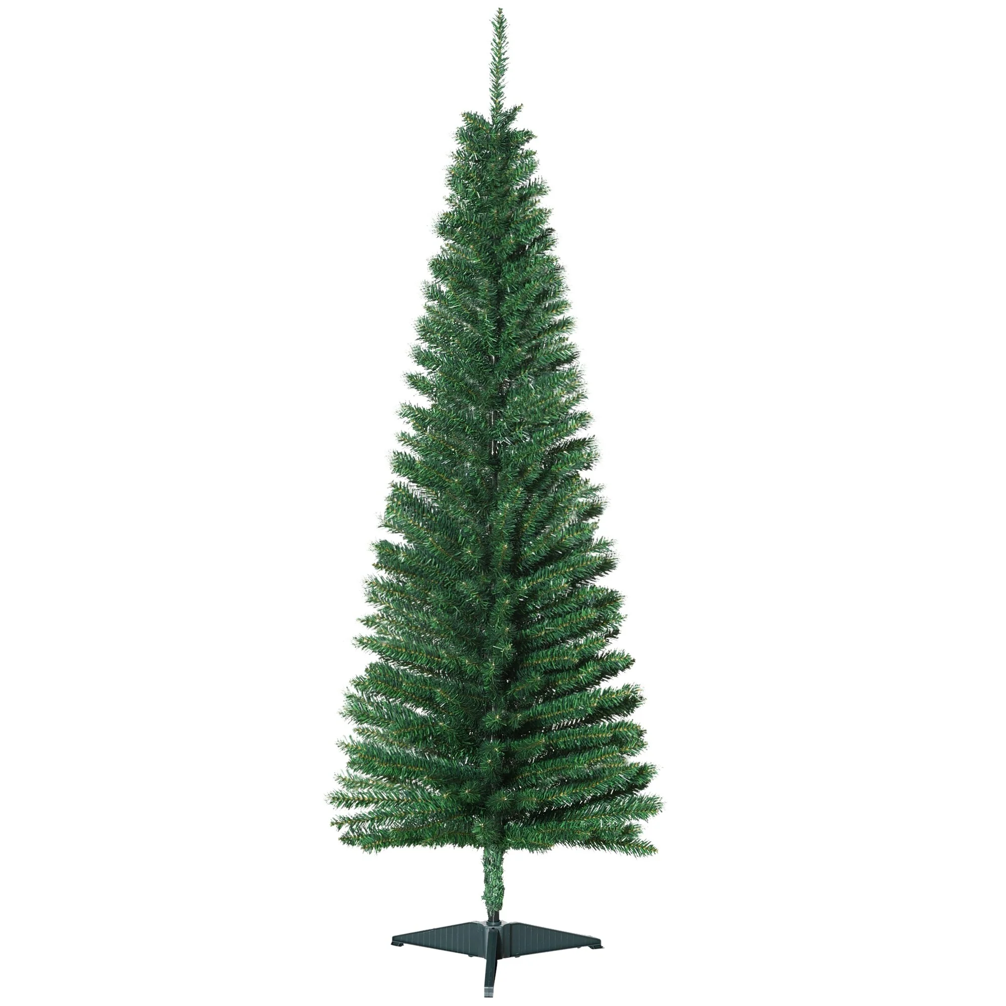 5' Green Pencil Xmas Tree, Slim Artificial Christmas Tree with Realistic Branches and Plastic Stand