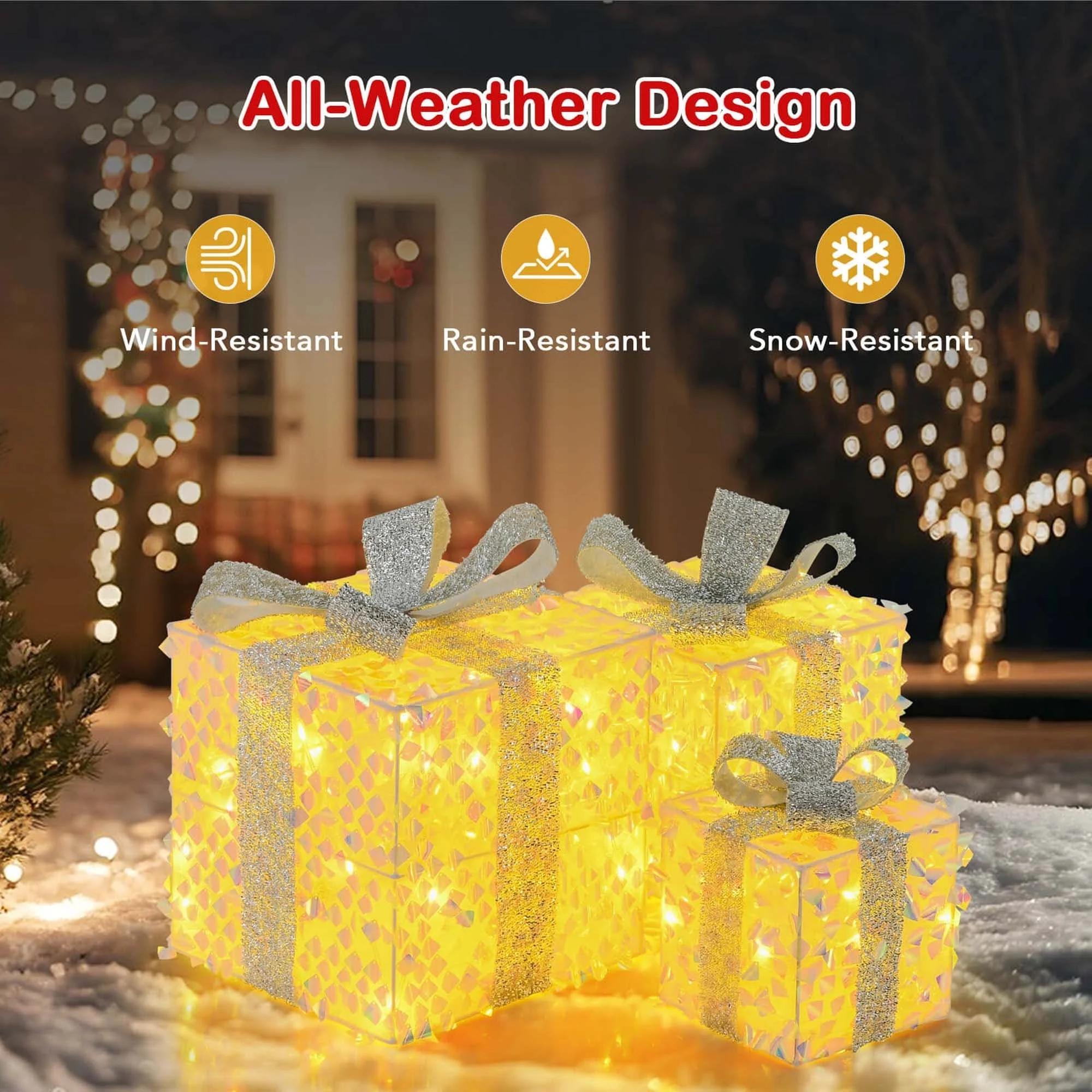 Costway 3 PCS Christmas Lighted Gift Boxes with 90 LED Lights Zip Ties - as pic shows - See Details