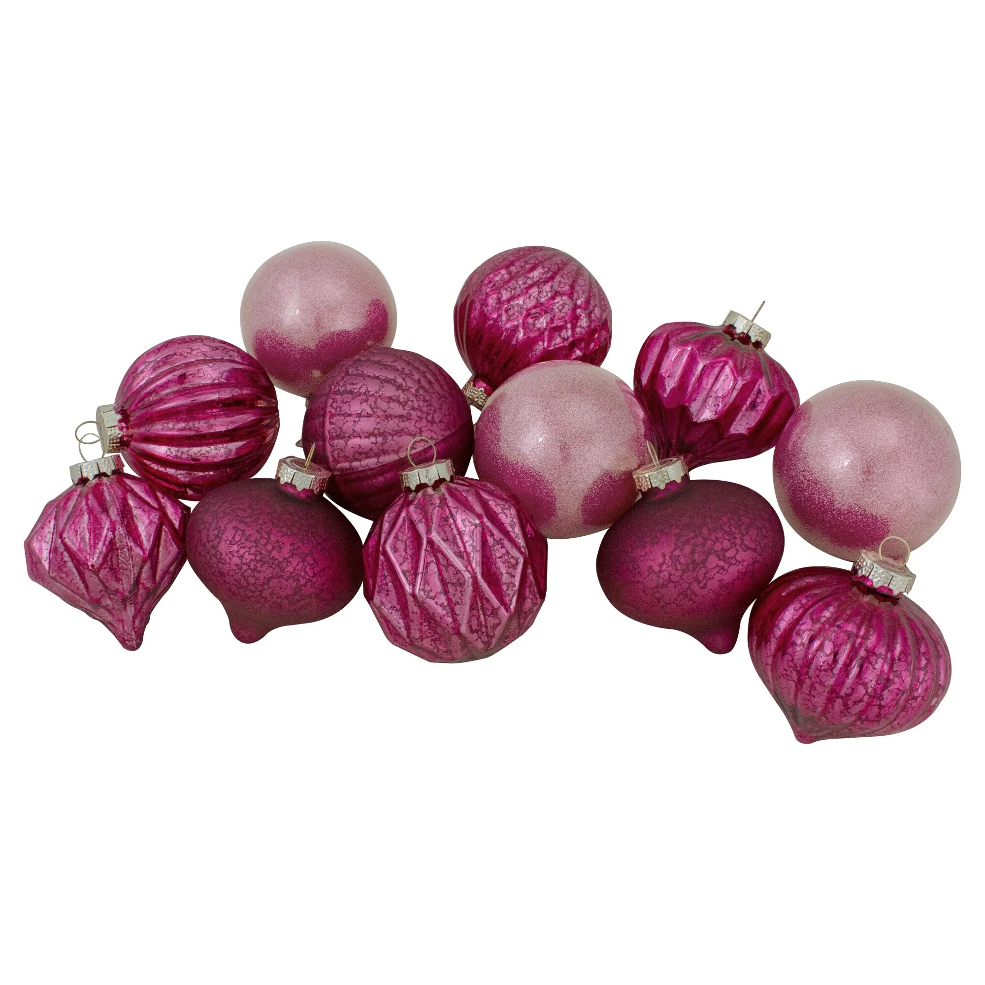 12ct Pink Mercury Glass Style Glass Christmas Ornament Set 3
