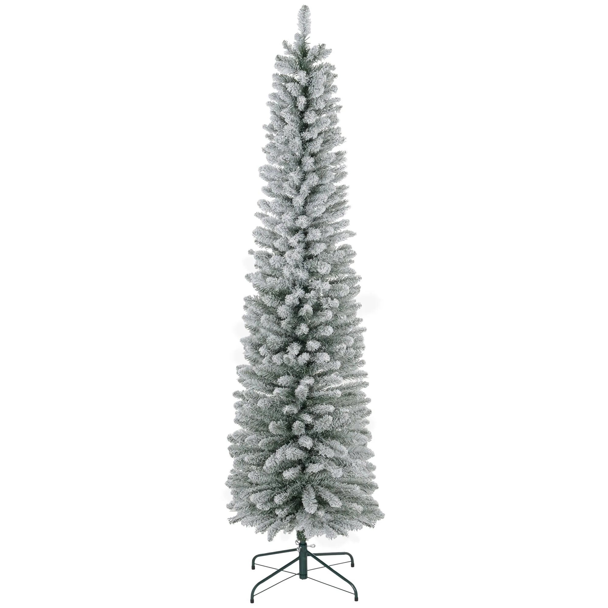 Slim 7ft Snowy Pencil Christmas Tree for Small Spaces and Entryways