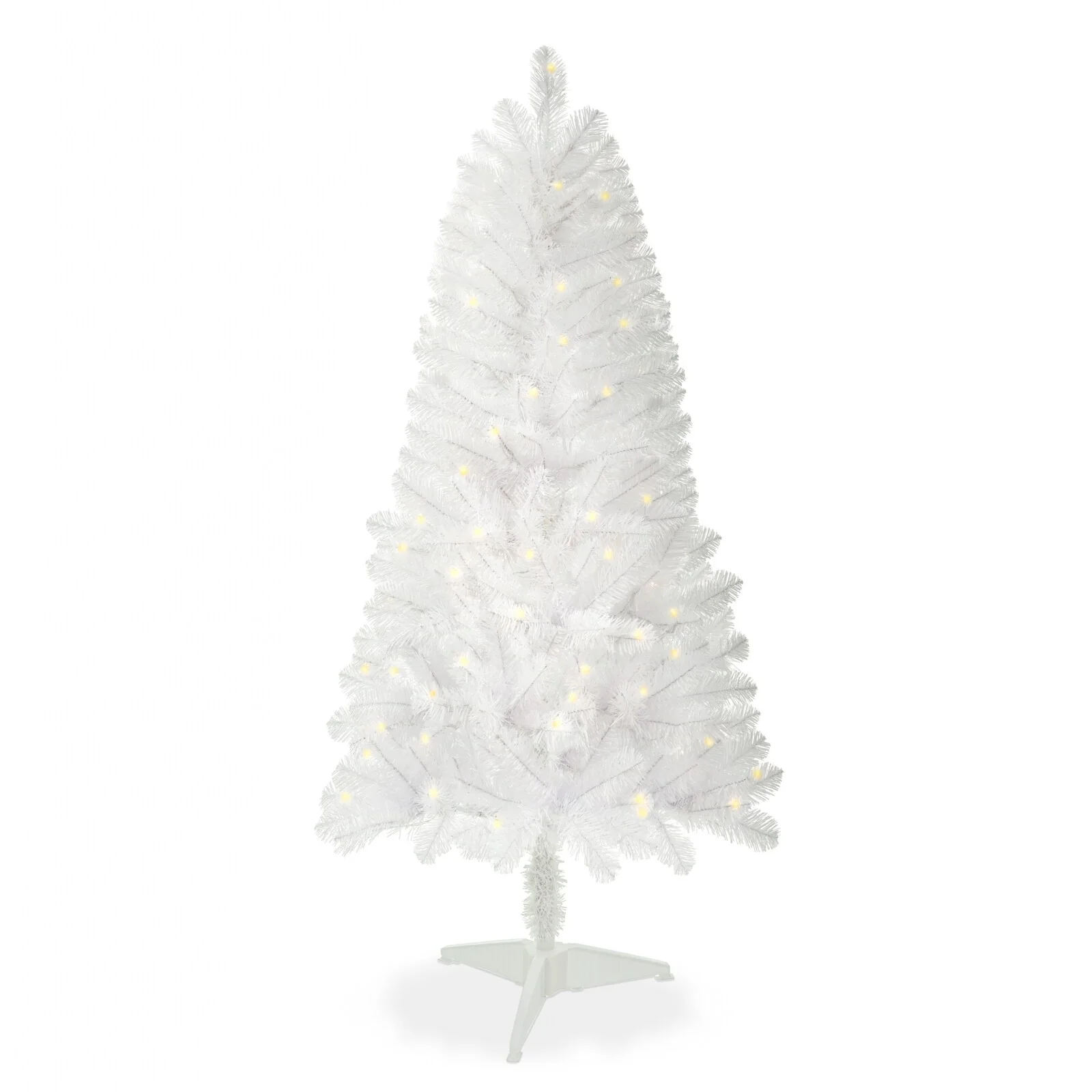 4ft Prelit White Christmas Tree with 100 LED Lights, PVC Material, 241 Branch Tips, Ideal for Indoor Decor