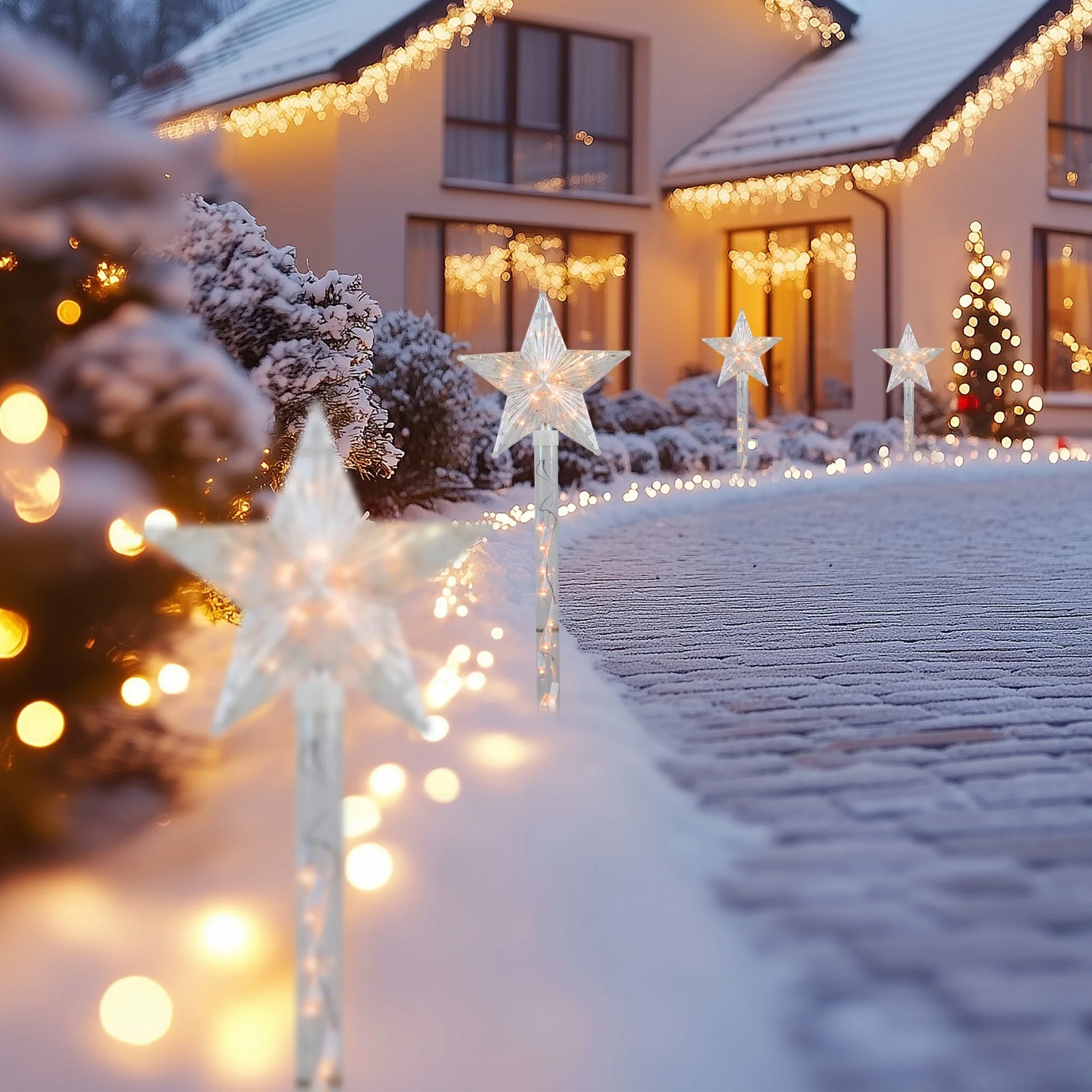 4ct Star Christmas Pathway Marker w/ Lawn Stakes - Clear Lights