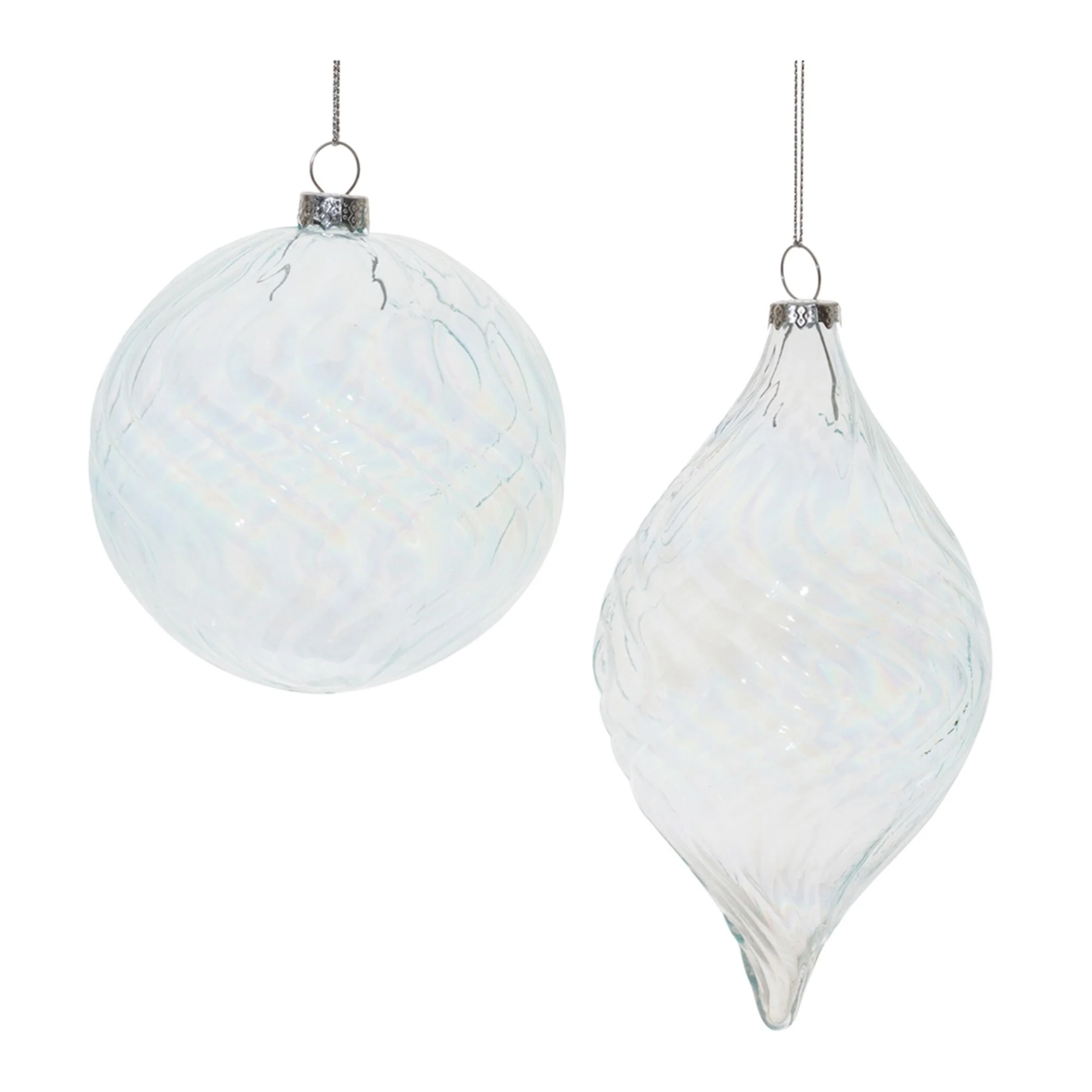 Set of 6 Clear Ribbed Glass Ornaments for Christmas Tree Decor - 4