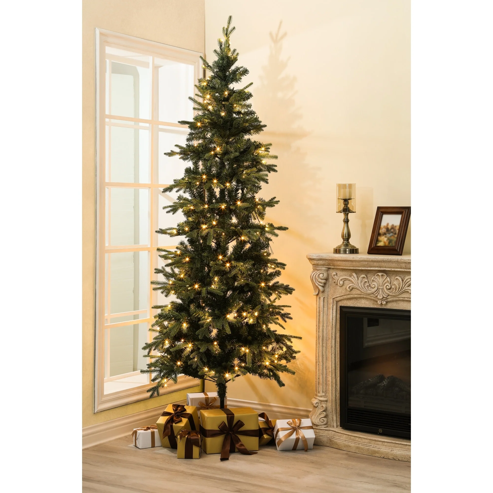 7Ft Pre-Lit LED Artificial Slim Fir Christmas Tree with Metal Stand - 85