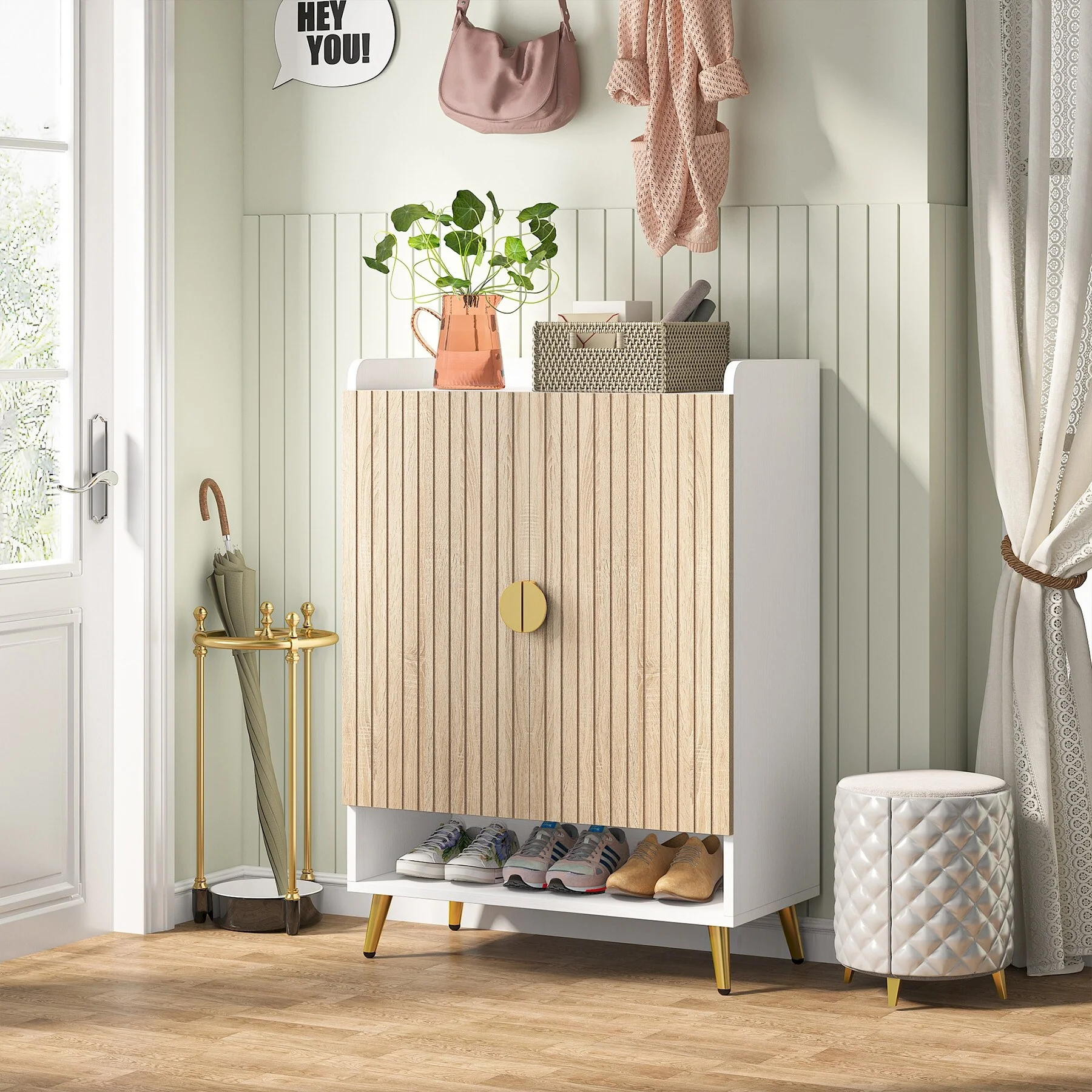 Shoe Cabinet for Entryway, Shoe Storage Cabinet with Doors, Wood Color - 30