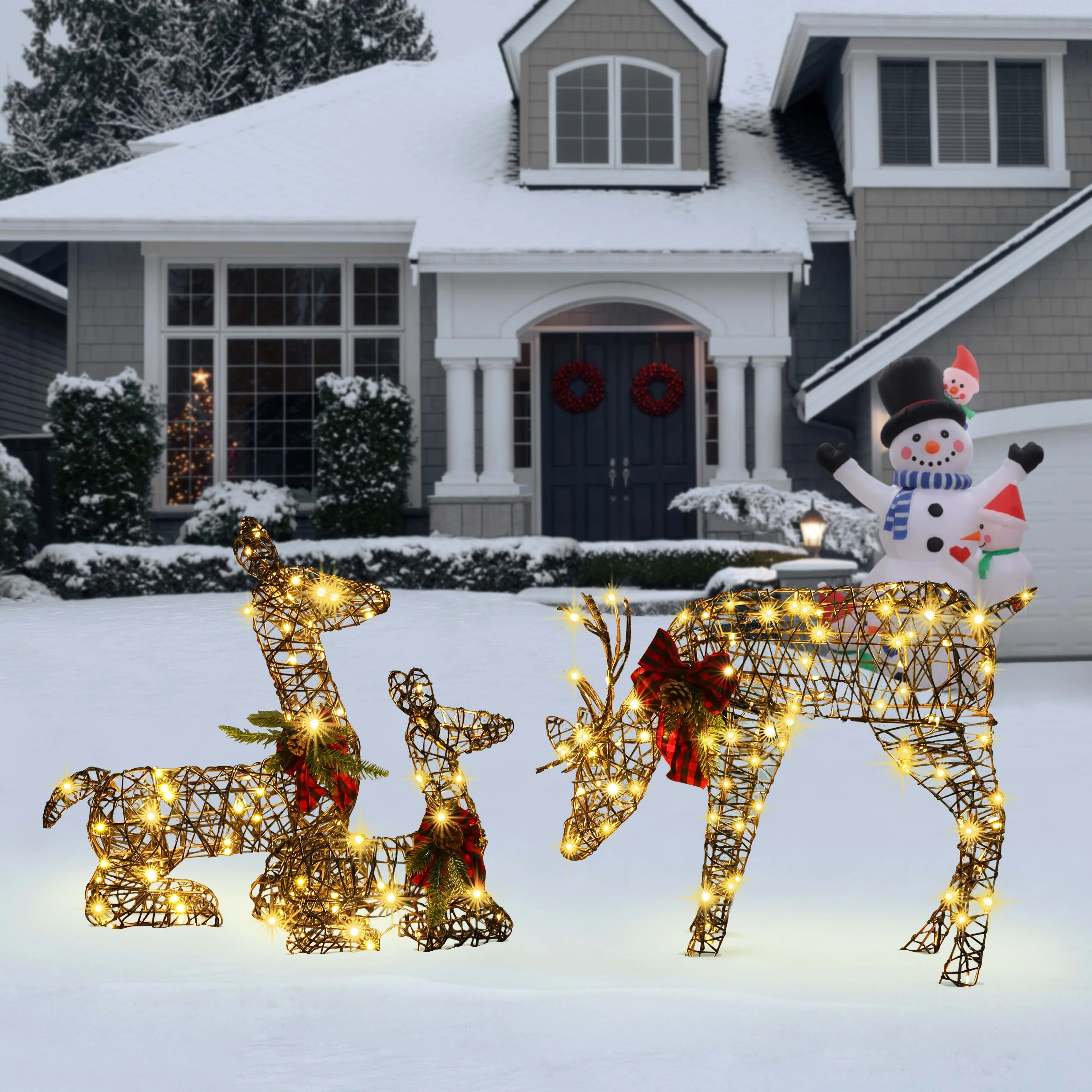 Set of 3 Deer Family Lighted Holiday Decoration - Brown