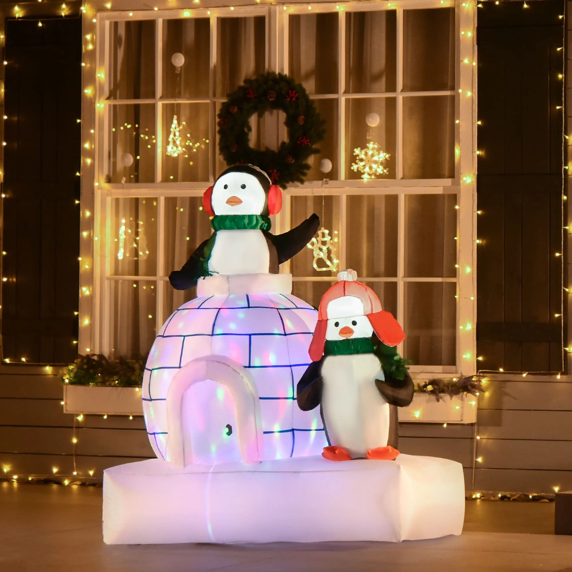 HOMCOM 5 ft. Inflatable Penguin Christmas Decoration with Colorful Igloo, Cute Christmas Decoration