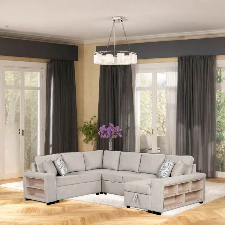 Mutsunori 109'' Chenille U-shaped sectional sofa Square Arms Sofa