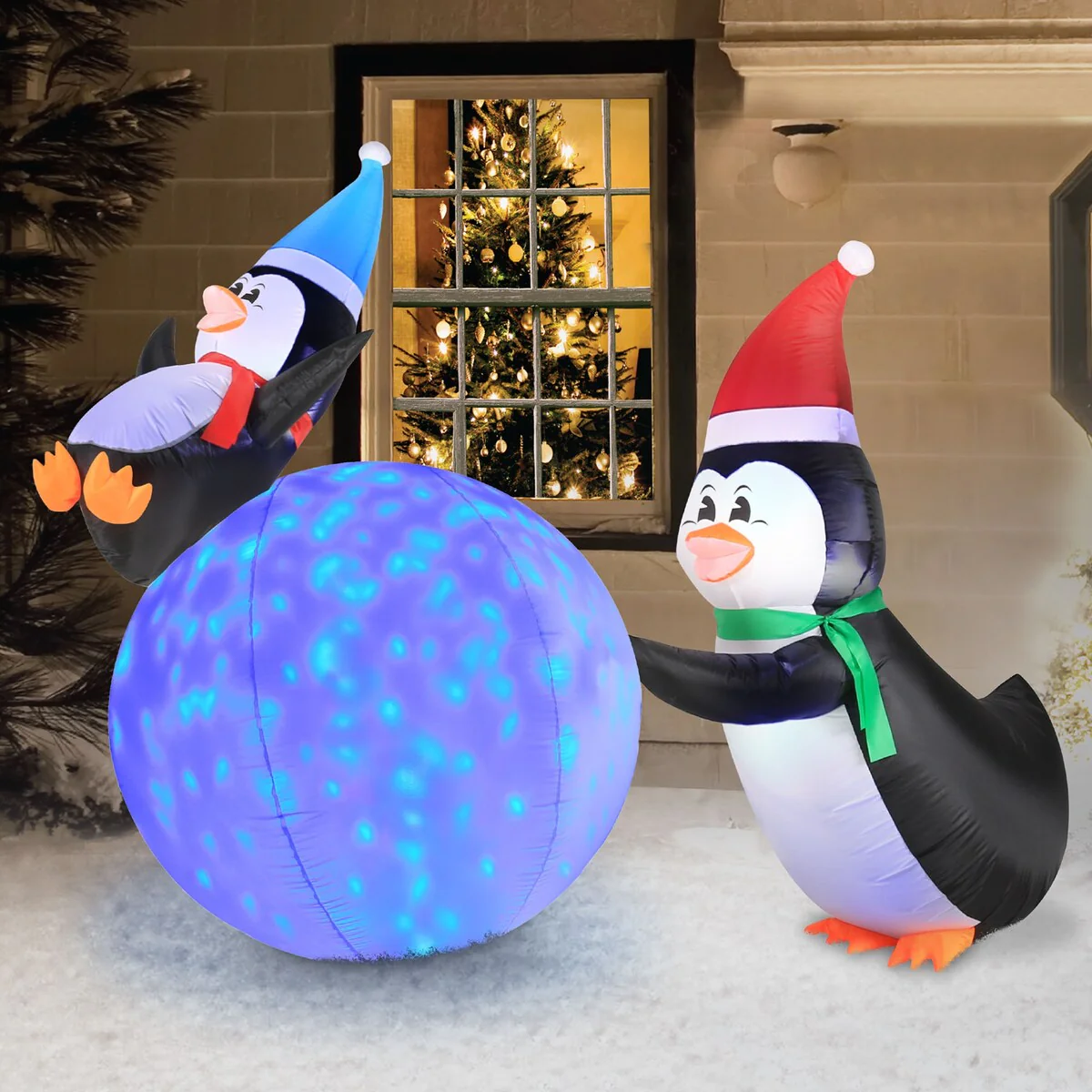 Occasions 6 ft. Inflatable Penguins With Swirling Lights Snowball, Tall, Multicolored