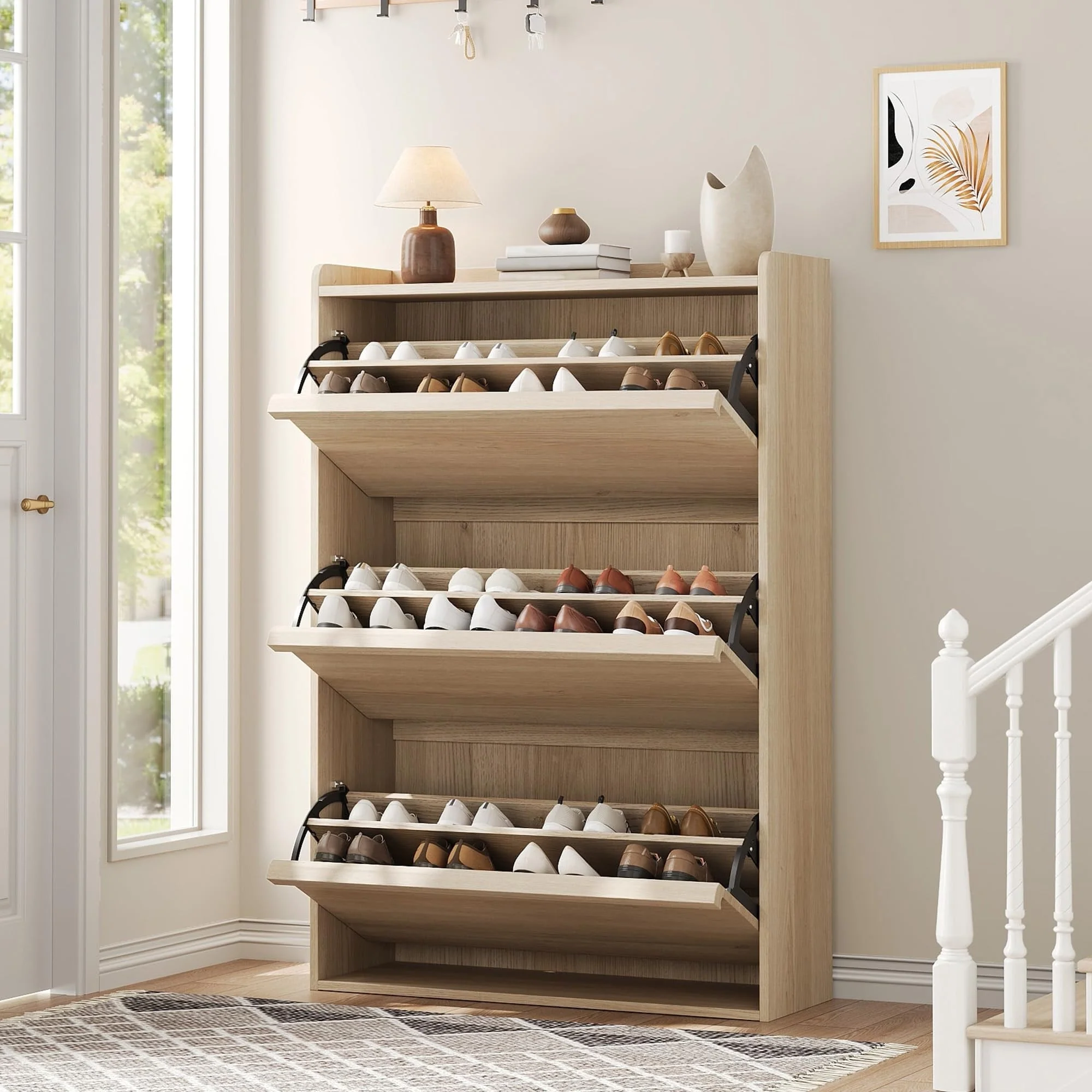 Shoe Cabinet with 3/2/4 Flip Drawers, Modern Shoe Storage for Entryway, Wooden Shoe Organizer Cabinet