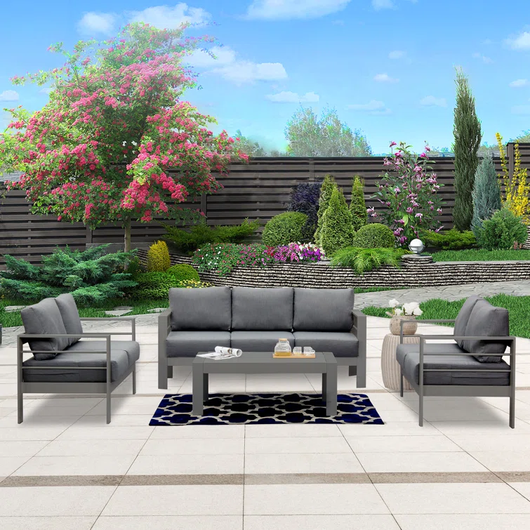 4-Piece Aluminum Patio Conversation Set With Cushions