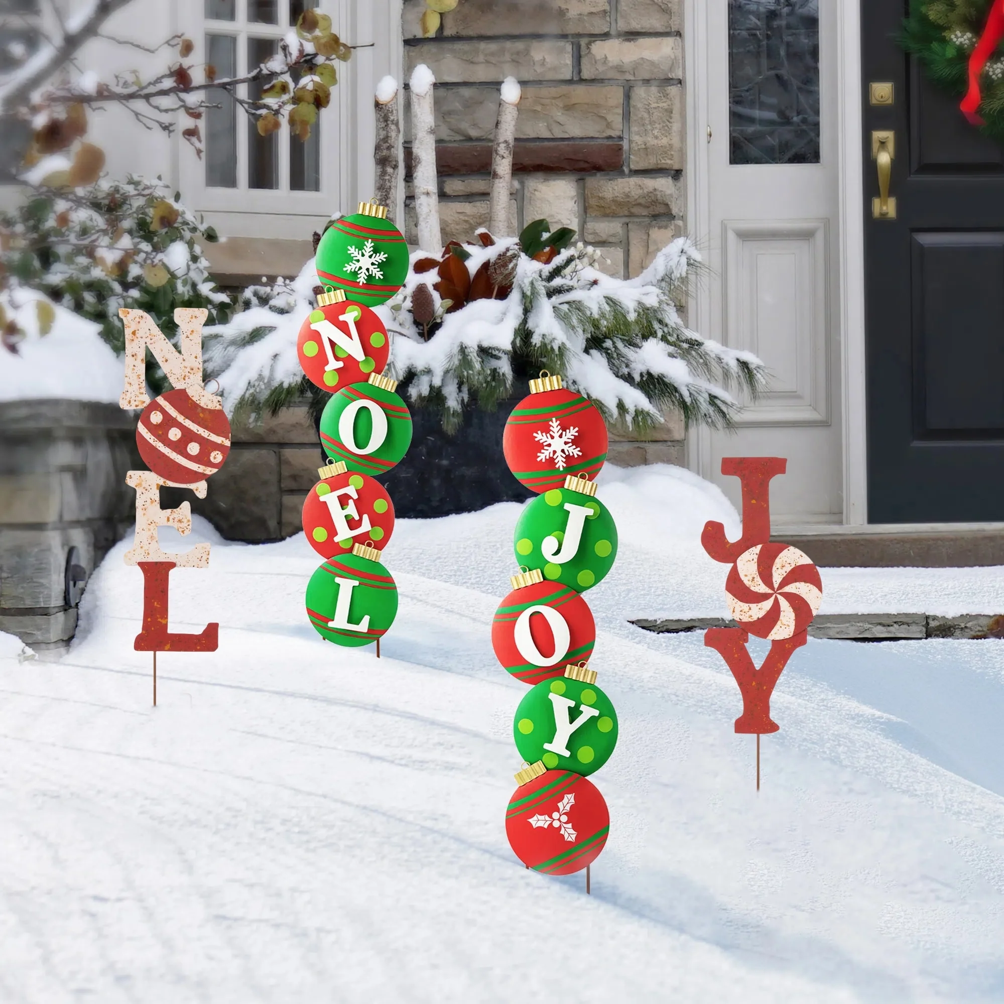 Glitzhome Christmas Metal JOY & NOEL Ornament Yard Stakes Hanging Decor - 42