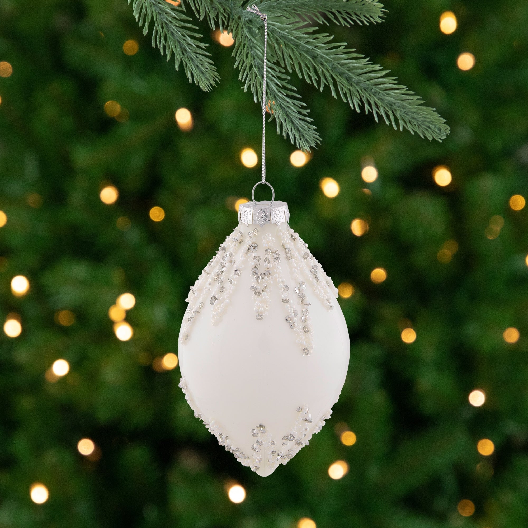 Beaded and Sequins Christmas Glass Finial Ornament - 5