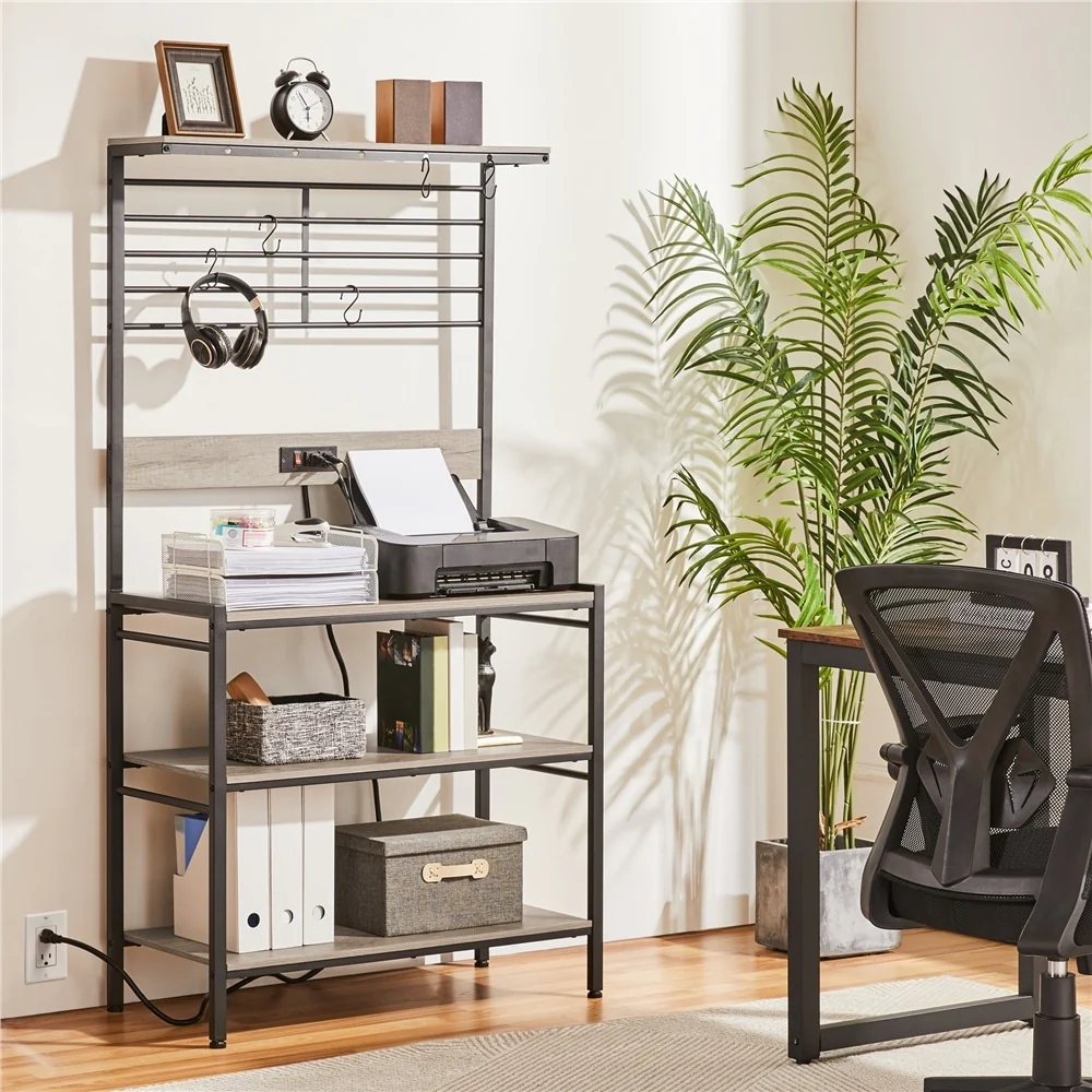Yaheetech Kitchen Baker's Rack with Power Outlet, 4-tier Kitchen Microwave Oven Stand, Gray