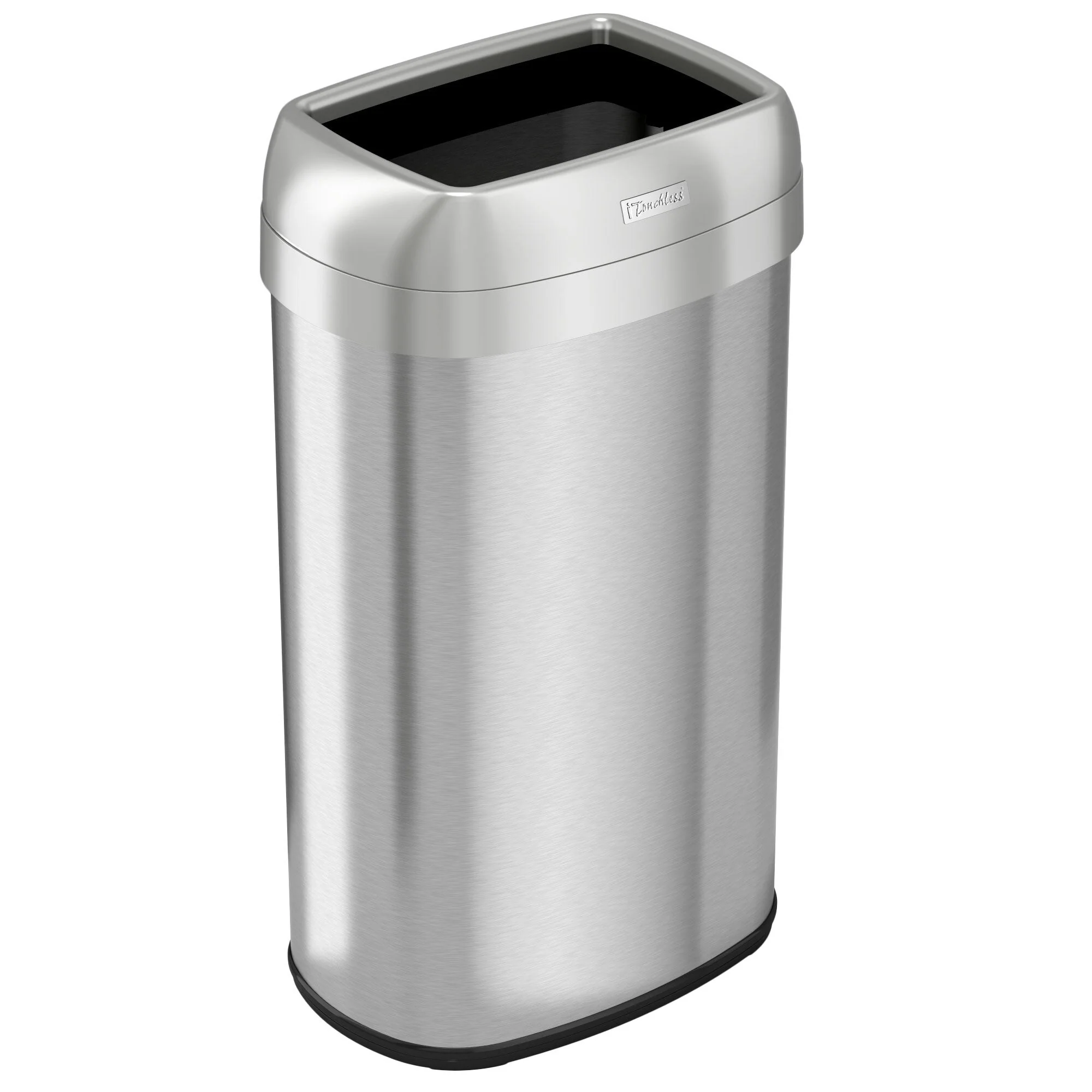 iTouchless 16 Gal Stainless Steel Oval Open Top Trash Can with Filters