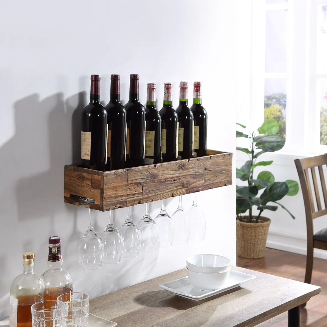 24 Inch Floating Wine Shelf With Glass Holder