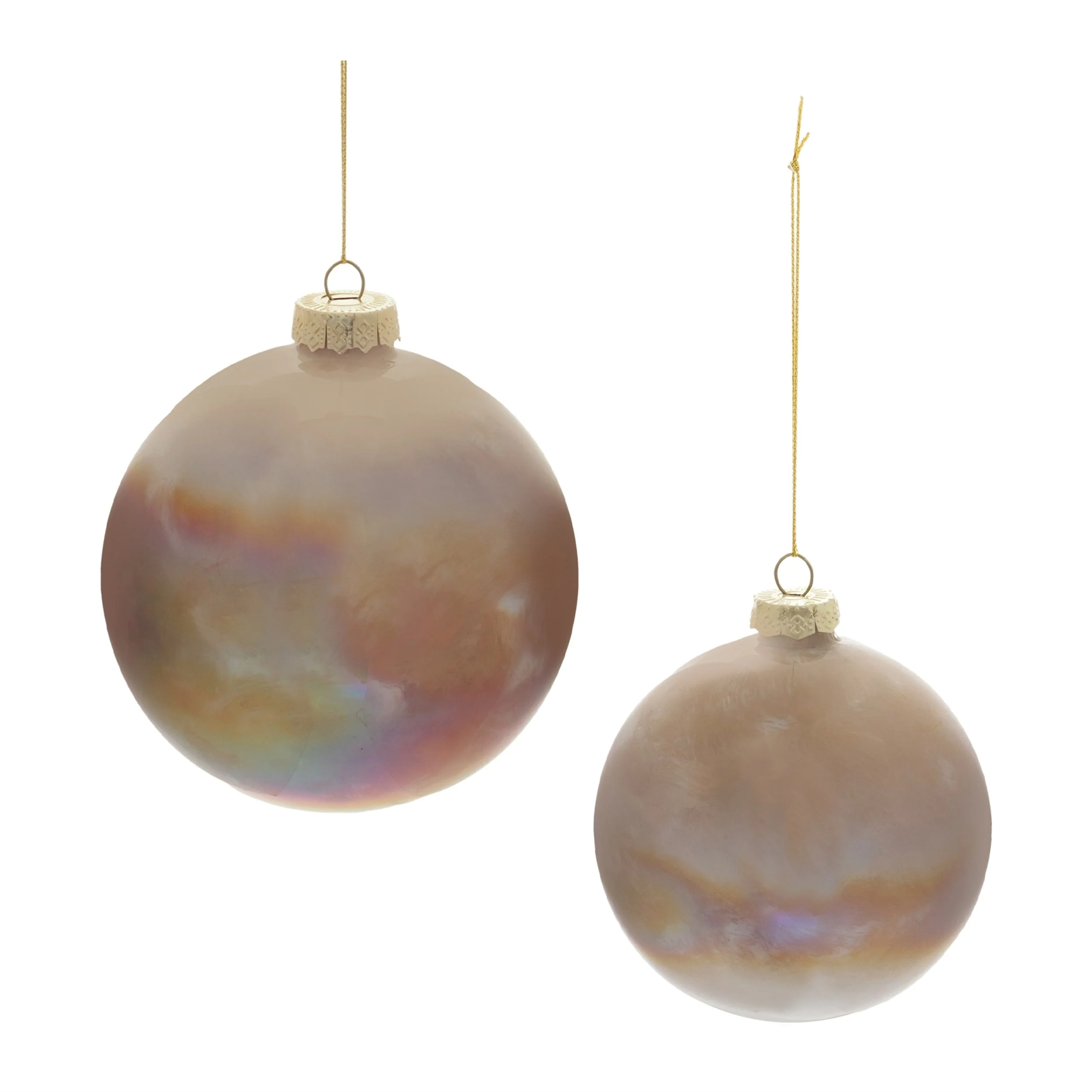 Brown Glass Iridescent Frosted Ball Ornaments Set of 4 with Gold Hangers - 4.5” x 4.5” x 4.5” (L x W x H)